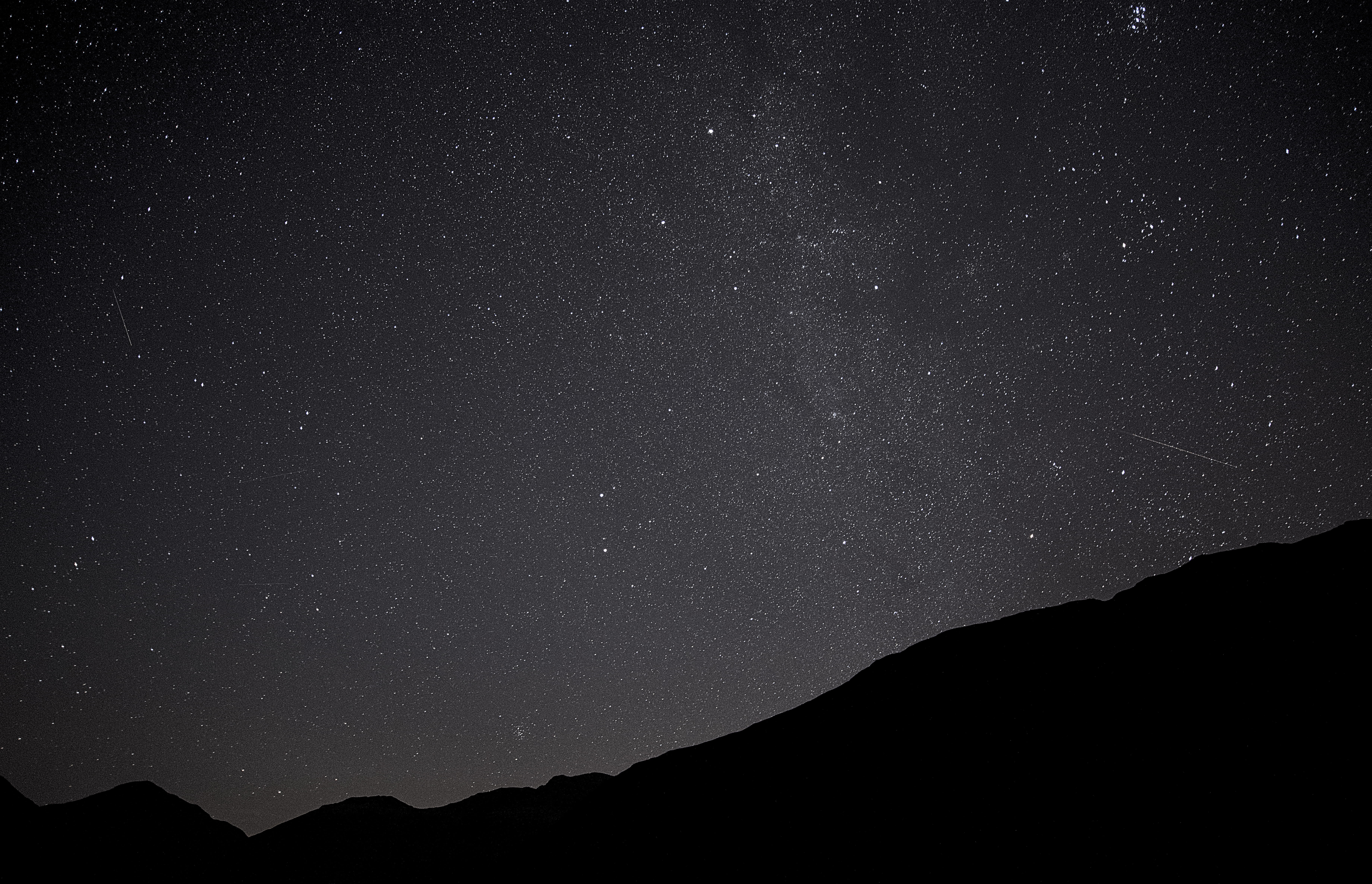 photography, tranquility, star, beauty in nature, night, low angle view, 5K, tranquil scene, galaxy, landscape, astronomy, trail, scenics, mountain, blue, HD Wallpaper