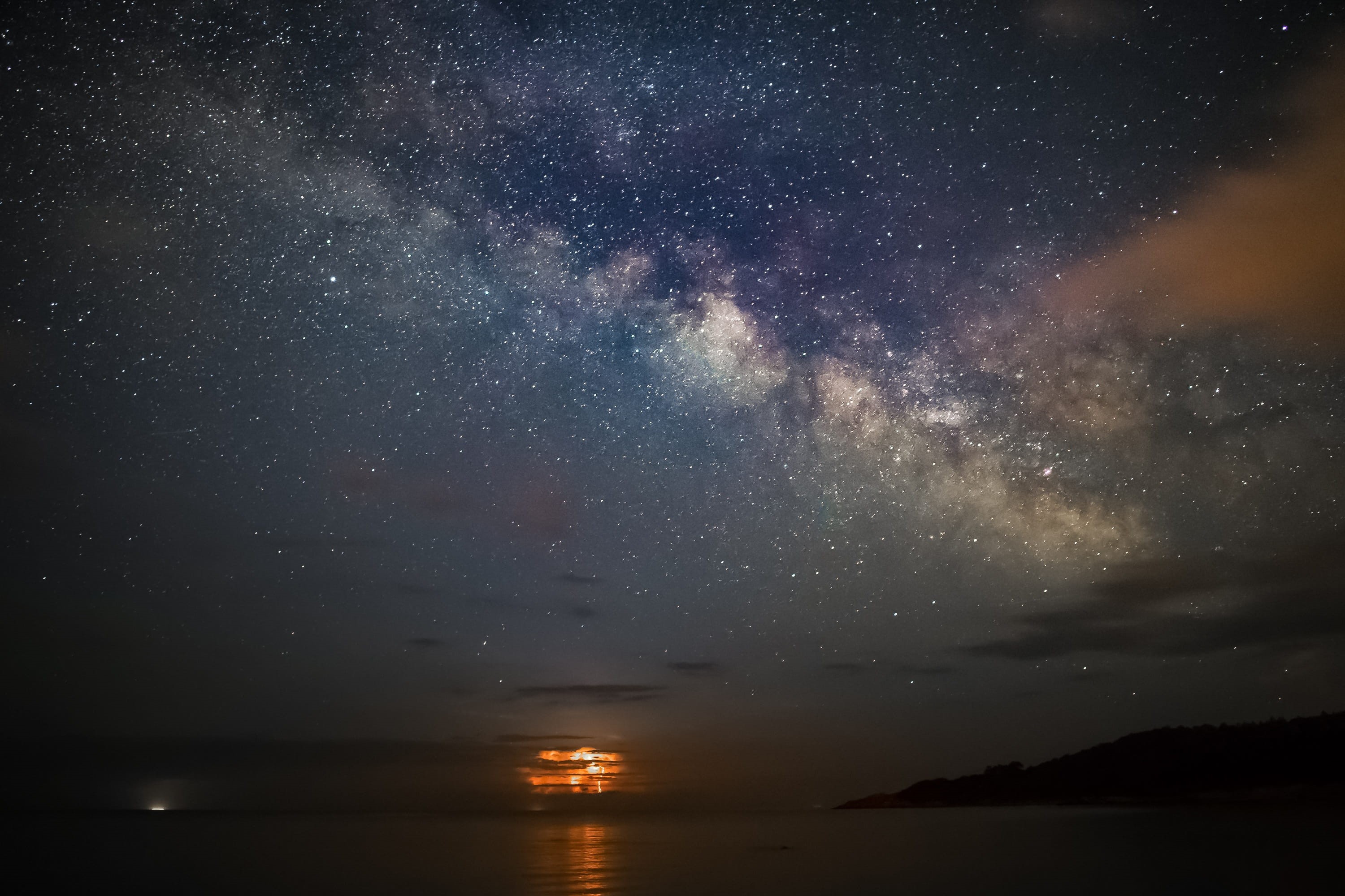 no people, desktop background, non-urban scene, lake, space, idyllic, astronomy, Milky Way, sea, star - Space, beauty In Nature, corsica, blue, tranquility, HD Wallpaper