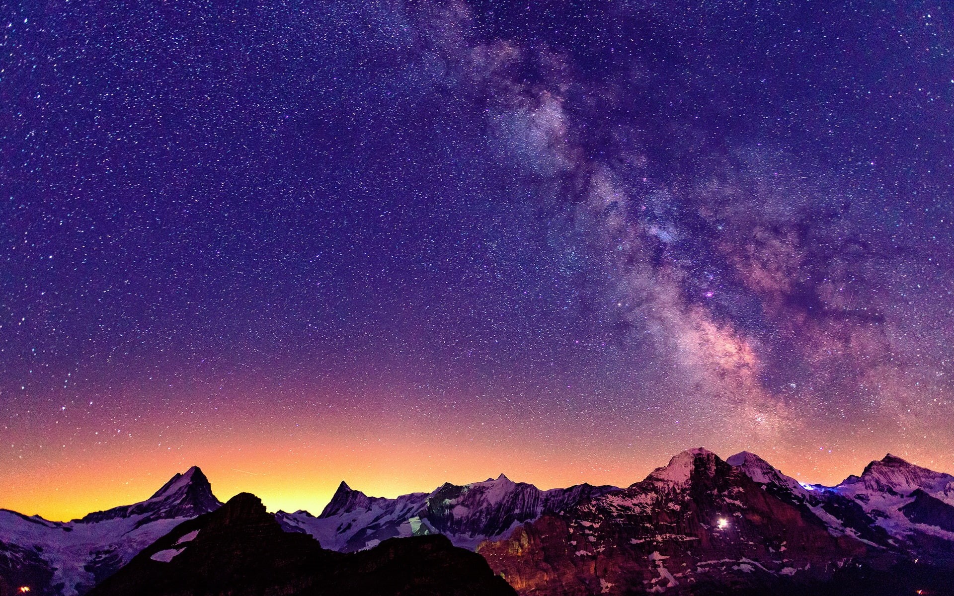 Night, Alps, Sky, Beautiful, Switzerland, 1080P, Stars, HD Wallpaper