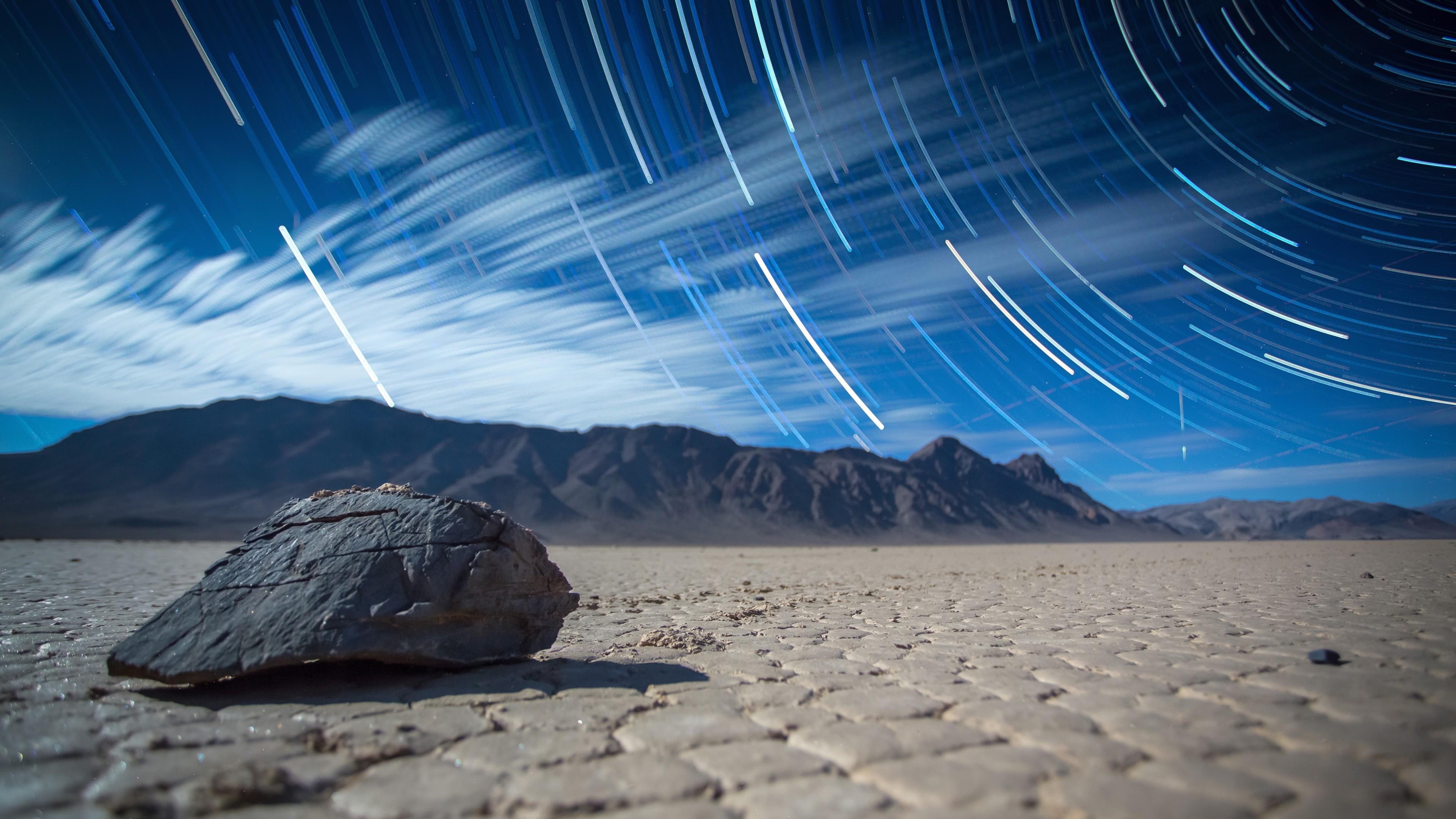 rock, death valley national park, long exposure, below sea level, death valley, long exposure photography, racetrack playa, photography, starry night, 4K, HD Wallpaper