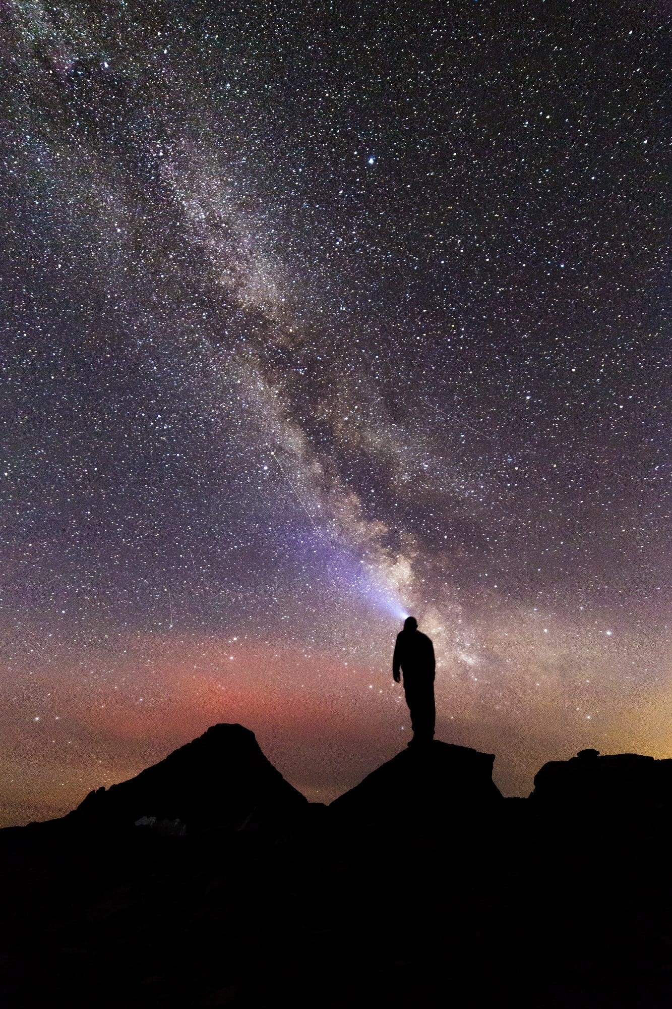 landscape, leisure activity, galaxy, star field, silhouette, sky, lifestyles, astronomy, night, nature, public domain, exploration, travel, tranquility, Phone HD Wallpaper