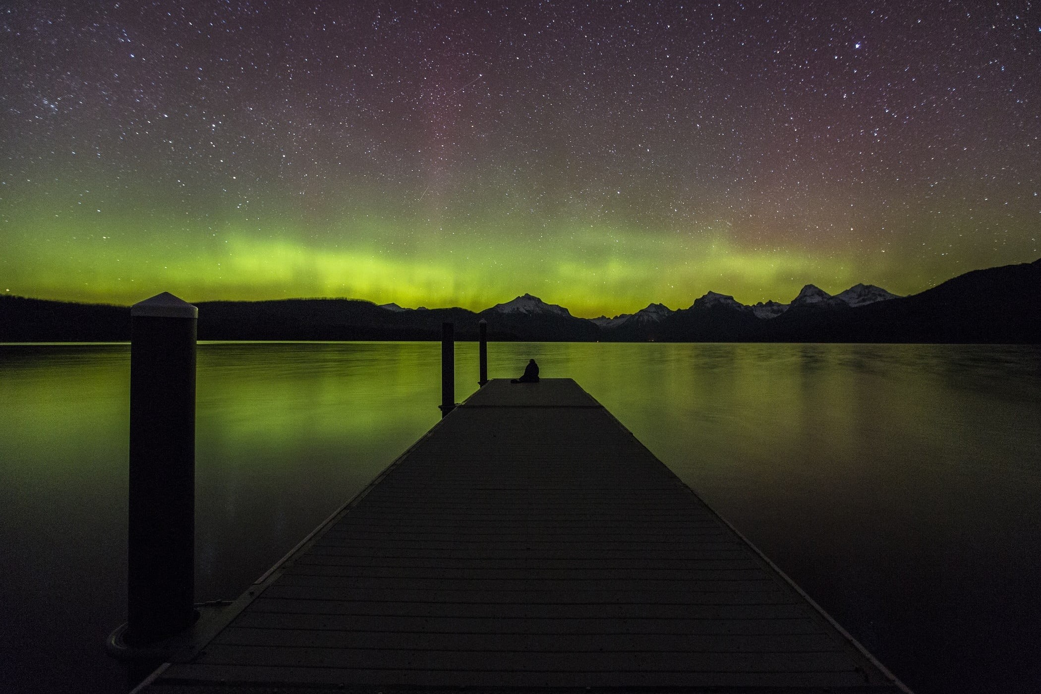 glacier national park, silhouettes, magnetic, space and astronomy, atmosphere, tranquility, no people, near, landscape, water, dark, glow, scenics - nature, HD Wallpaper