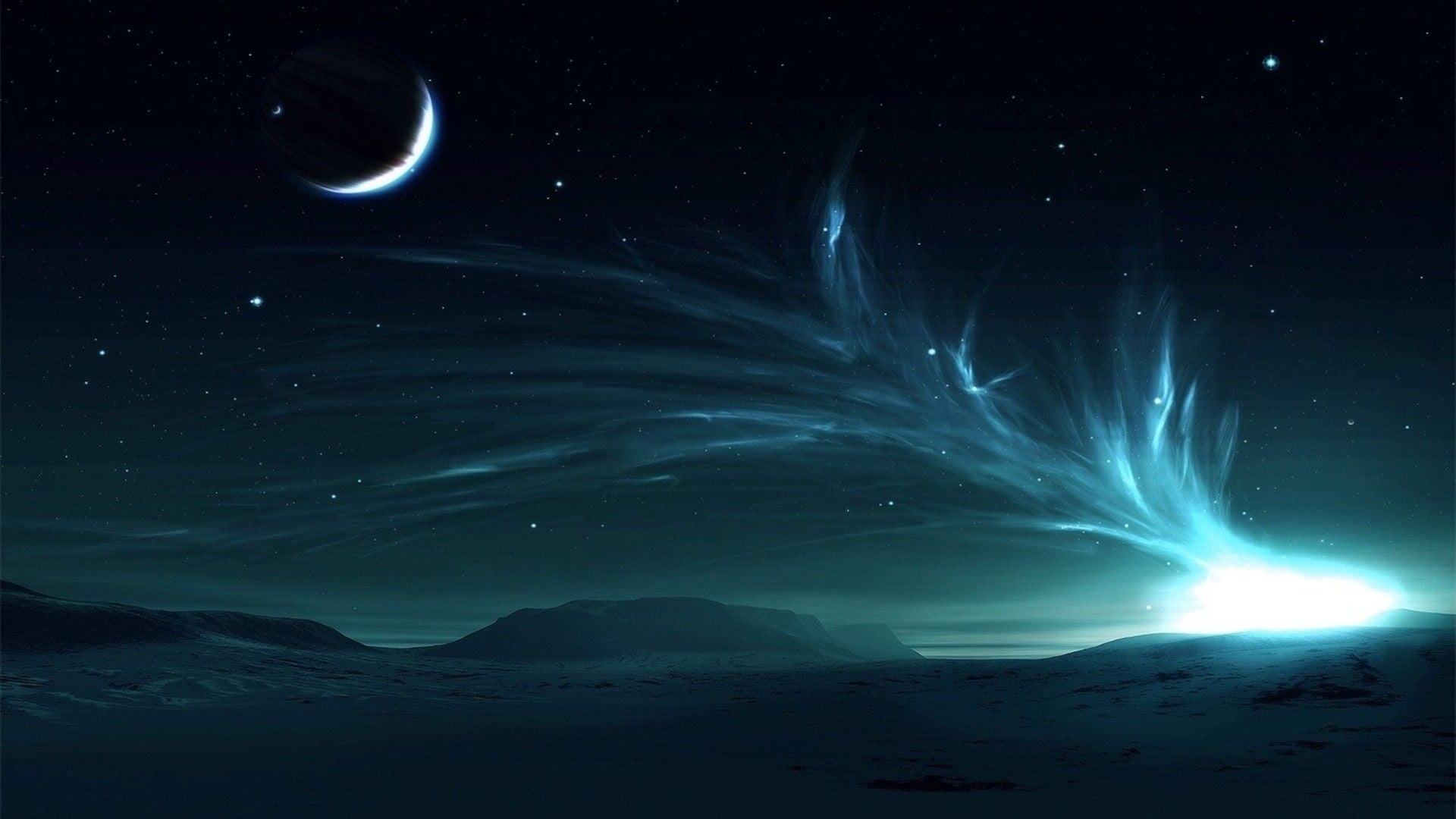 scenics - nature, space and astronomy, space, aurora, landscape, beauty in nature, galaxy, illuminated, mountain, lights, moonlight, light, tranquility, HD Wallpaper