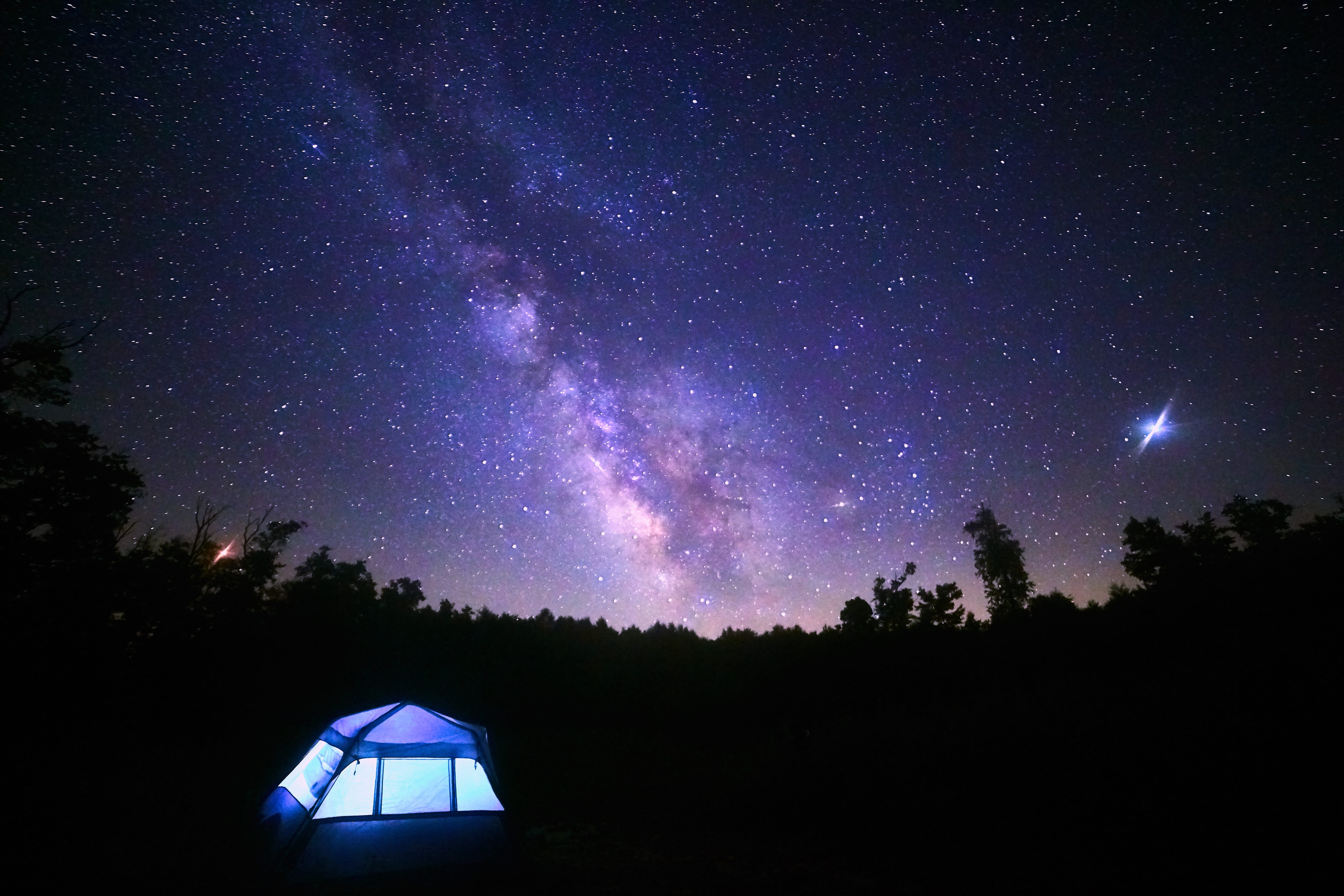 outdoors, milky Way, star Field, silhouette, stars, planet - Space, light - Natural Phenomenon, nebula, astronomy, star Shape, camp, star - Space, nature, HD Wallpaper