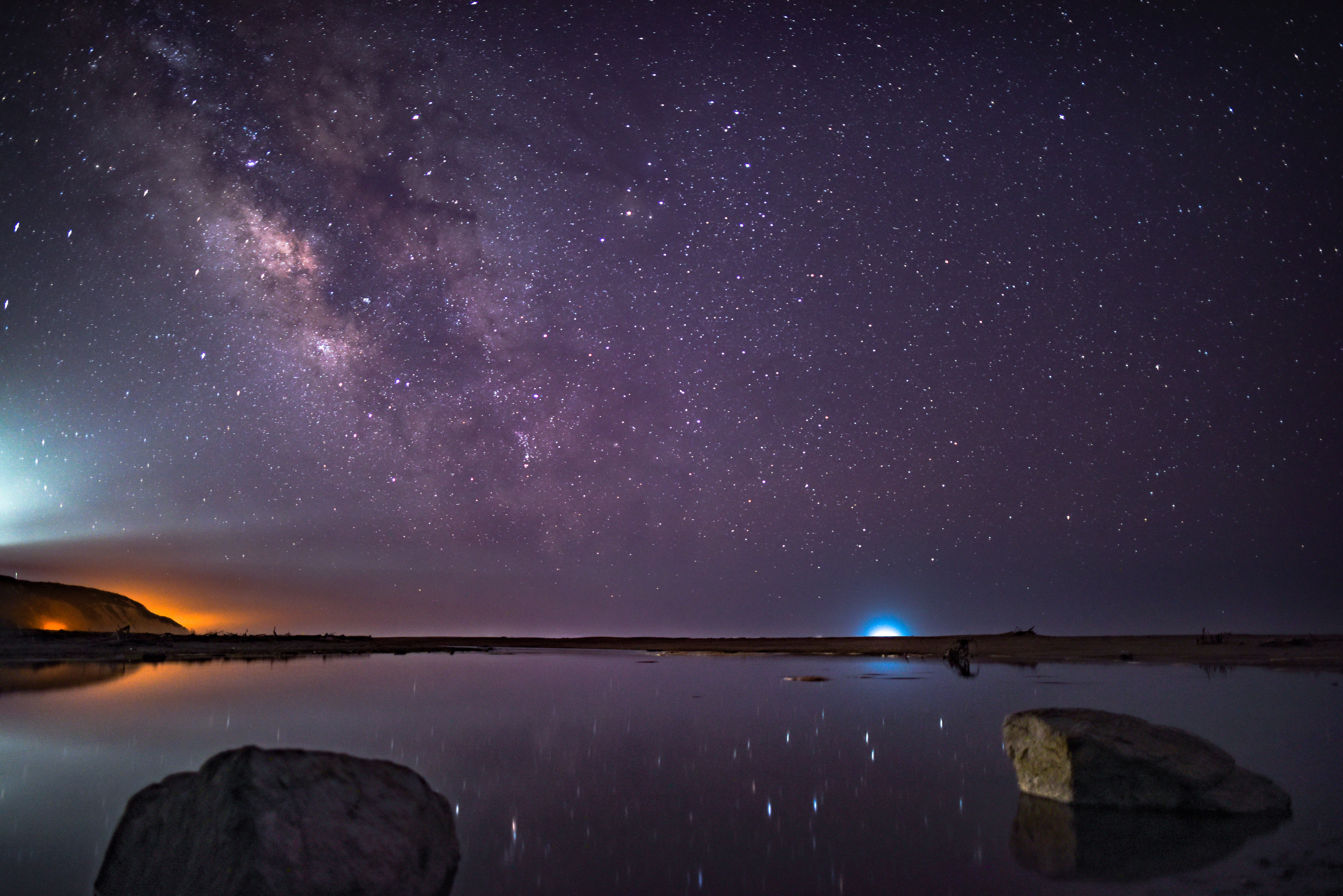 sea, aurora Polaris, north, milky Way, 5K, starry sky, no People, aurora Borealis, constellation, luminosity, water, moon, beauty In Nature, space, scenics, HD Wallpaper