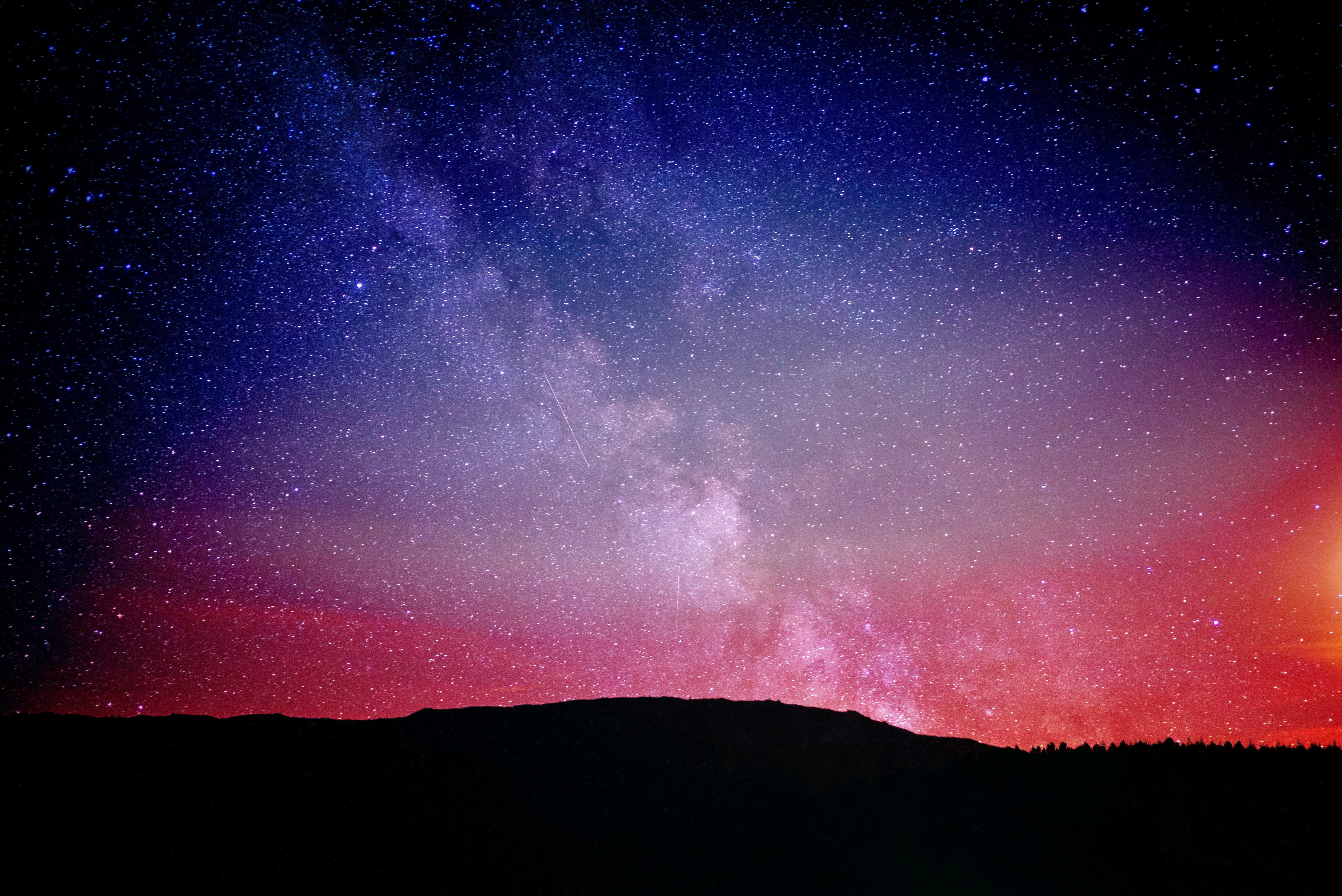 sky, environment, tranquil scene, mountain, milky way, astronomy, night sky, beauty in nature, no people, tranquility, pink color, constellation, nature, HD Wallpaper