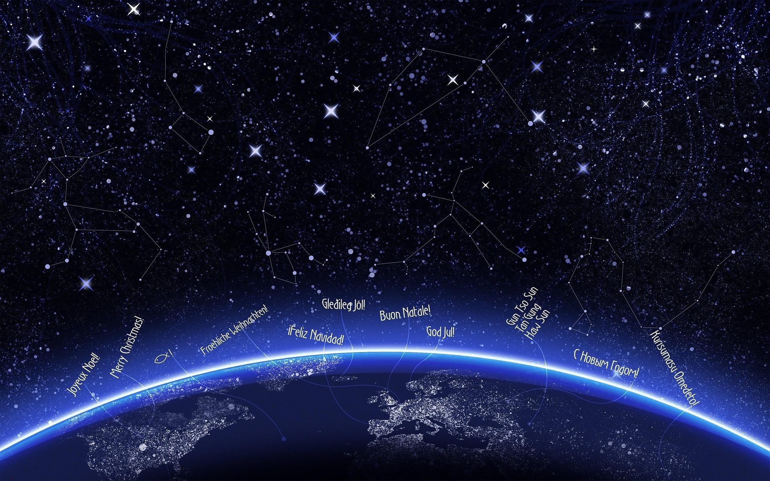 star shape, sky, star - space, illuminated, planet earth, light - natural phenomenon, space, Earth, blue, New Year, night, nature, Christmas, illustration, HD Wallpaper