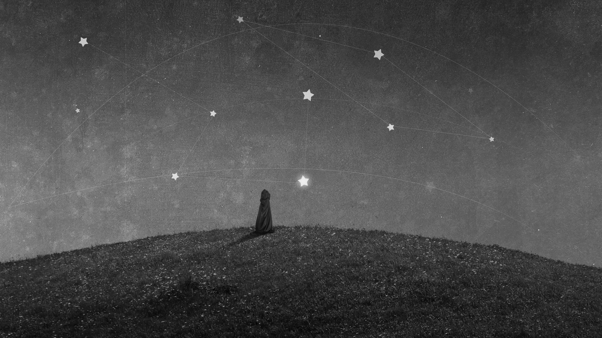 outdoors, shadow, stars, sky, focus on shadow, illuminated, 2K, nature, field, person, constellation, unrecognizable person, high angle view, leisure activity, HD Wallpaper