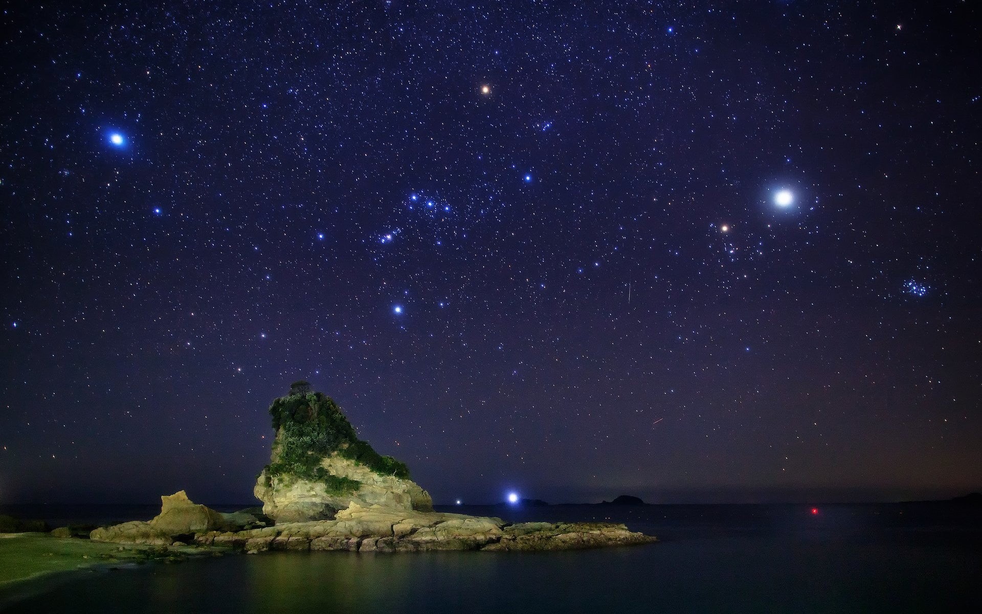 milky way, galaxy, nature, tranquility, night, illuminated, Orion Constellation, sea, star - space, outdoors, tranquil scene, rock, astronomy, no people, HD Wallpaper