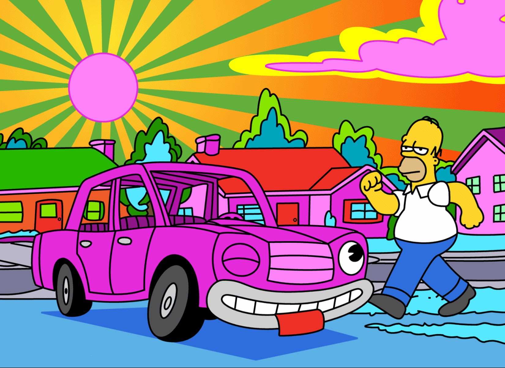 transportation, food and drink, food, women, cartoon, multi colored, real people, pink, people, men, car, purple, 720P, lifestyles, mode of transportation, HD Wallpaper