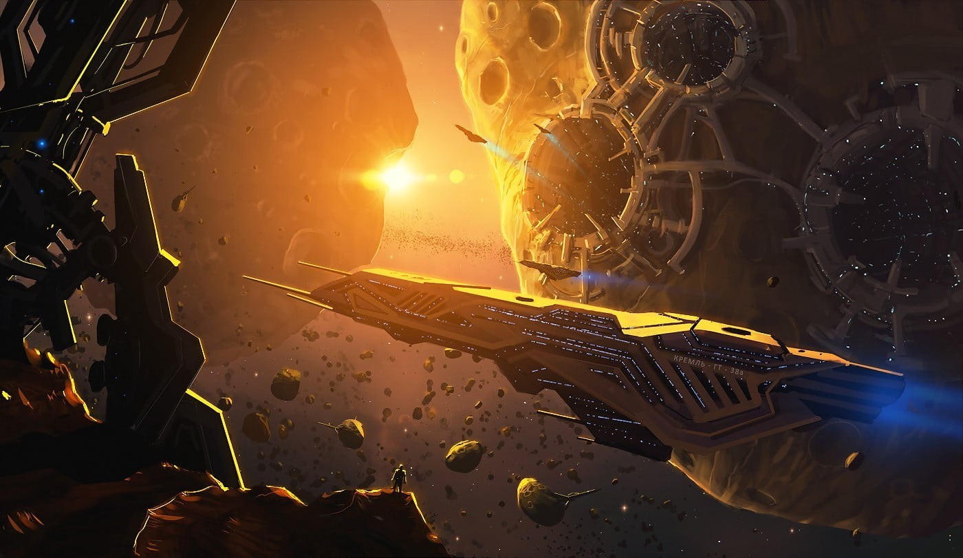 night, space, sparks, architecture, science fiction, sunset, spaceship, mode of transportation, nature, video games, window, motor vehicle, lens flare, HD Wallpaper