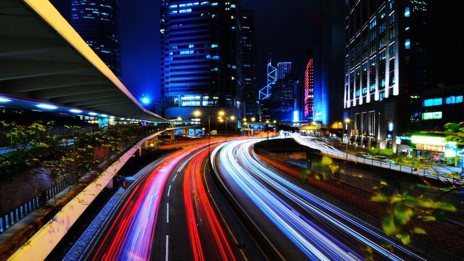 trails, 1080P, light trails, 1920x1080, light, desktop, city, HD Wallpaper