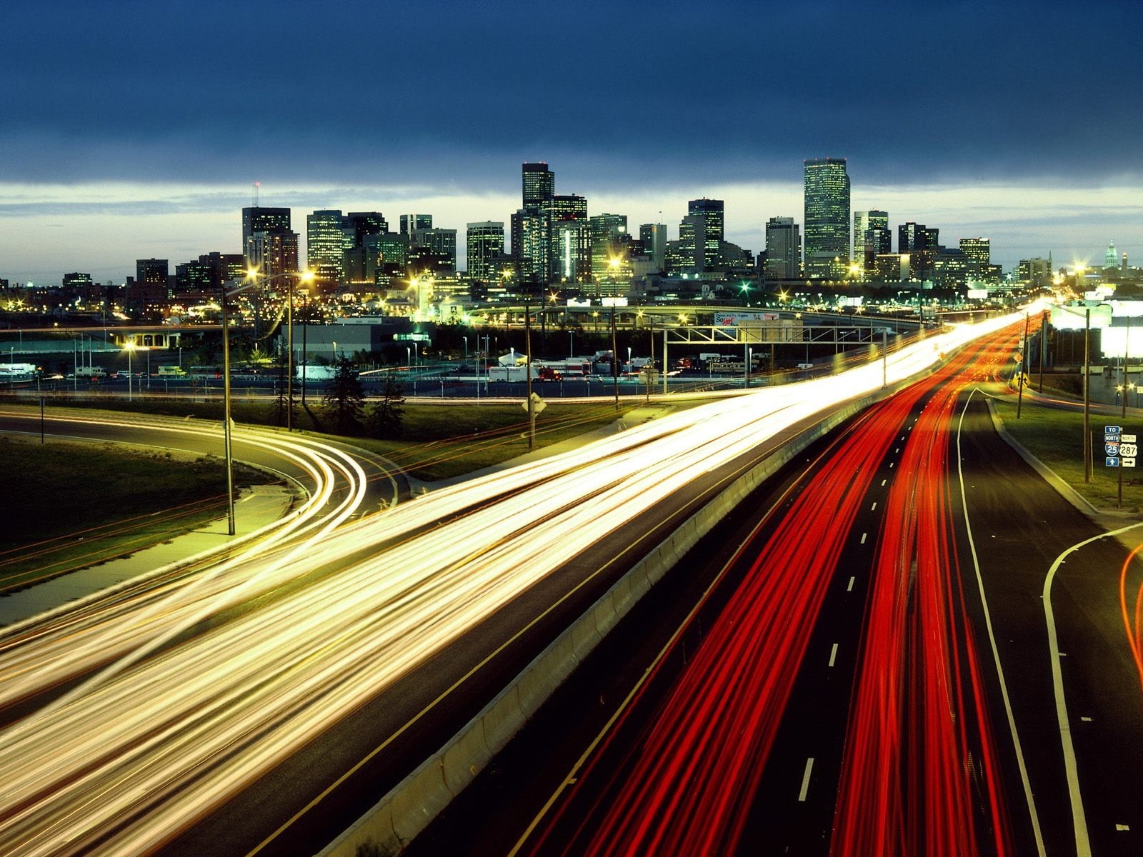 cityscape, Denver, long exposure, office building exterior, time, light trail, road, 720P, blurred motion, building exterior, city, motion, highway, transportation, HD Wallpaper