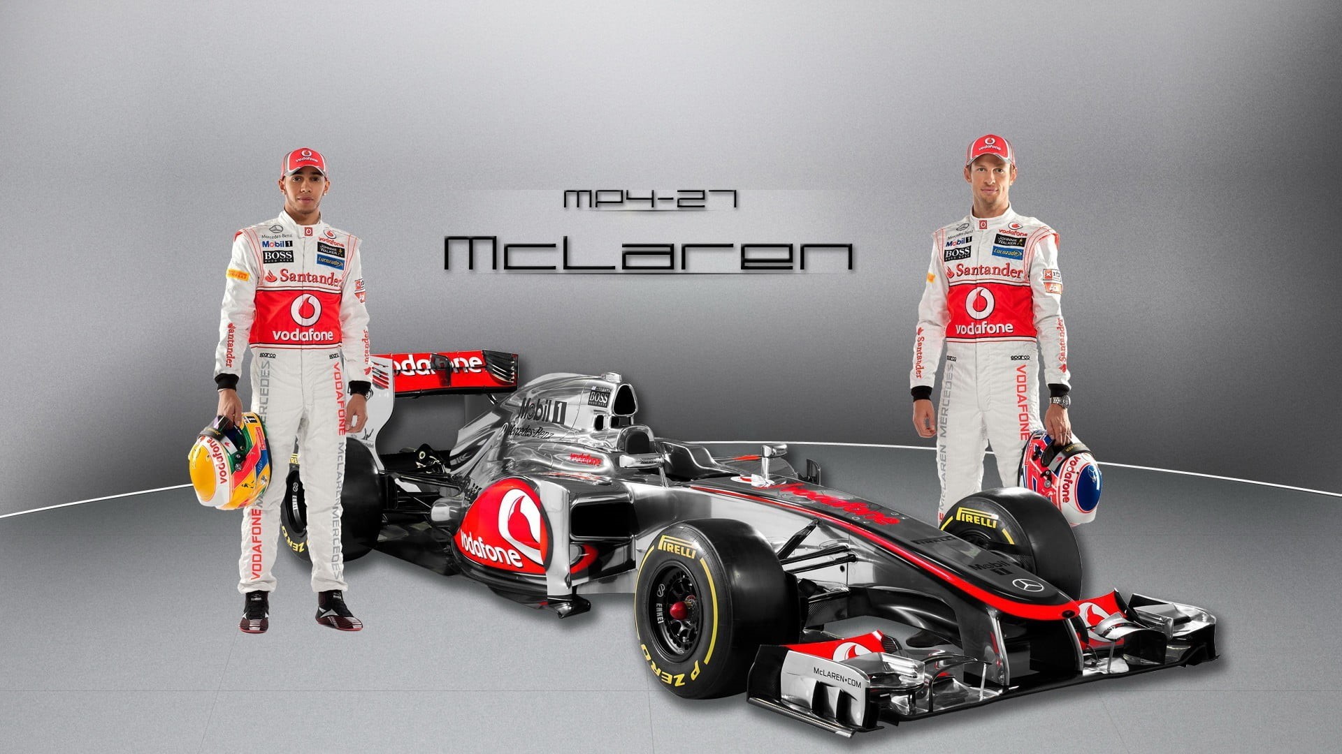 adult, group of people, young adult, Formula 1, racing, gray, 1080P, car, cooperation, front view, indoors, competition, sport, McLaren Formula 1, Jenson Button, HD Wallpaper