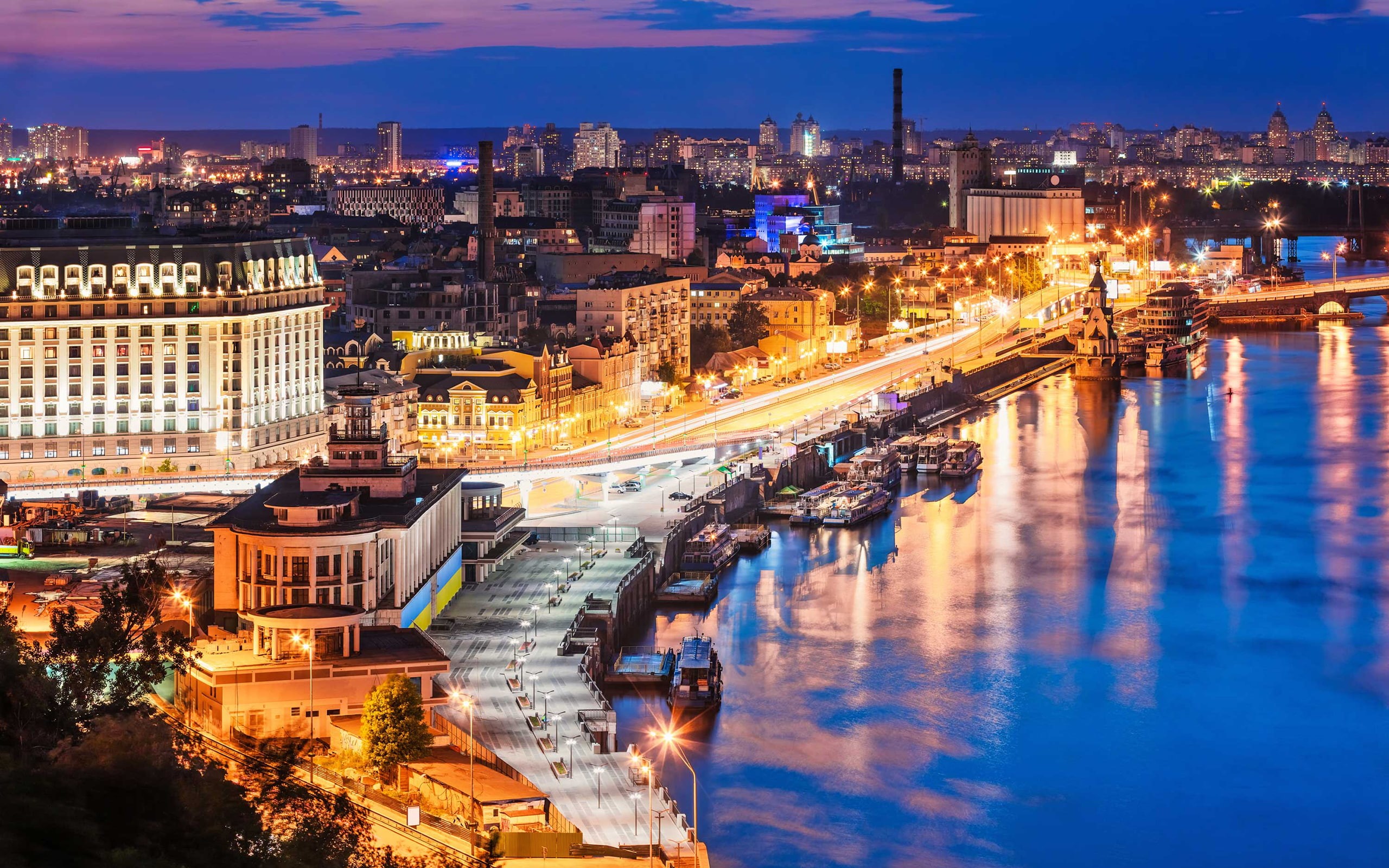 Kiev, city lights, long exposure, 2K, city, Ukraine, HD Wallpaper