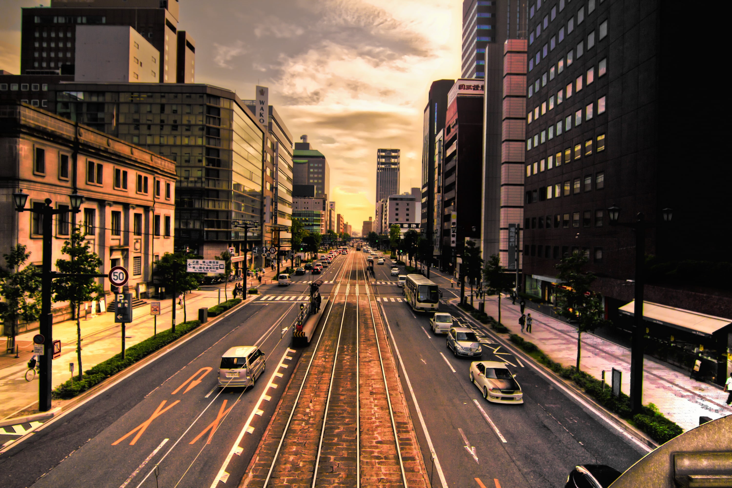 travel, cars, street, urban Skyline, famous Place, car, flickr, skyscraper, hiroshima, japan, night, office Building, illuminated, 2K, canon  7d, road, HD Wallpaper