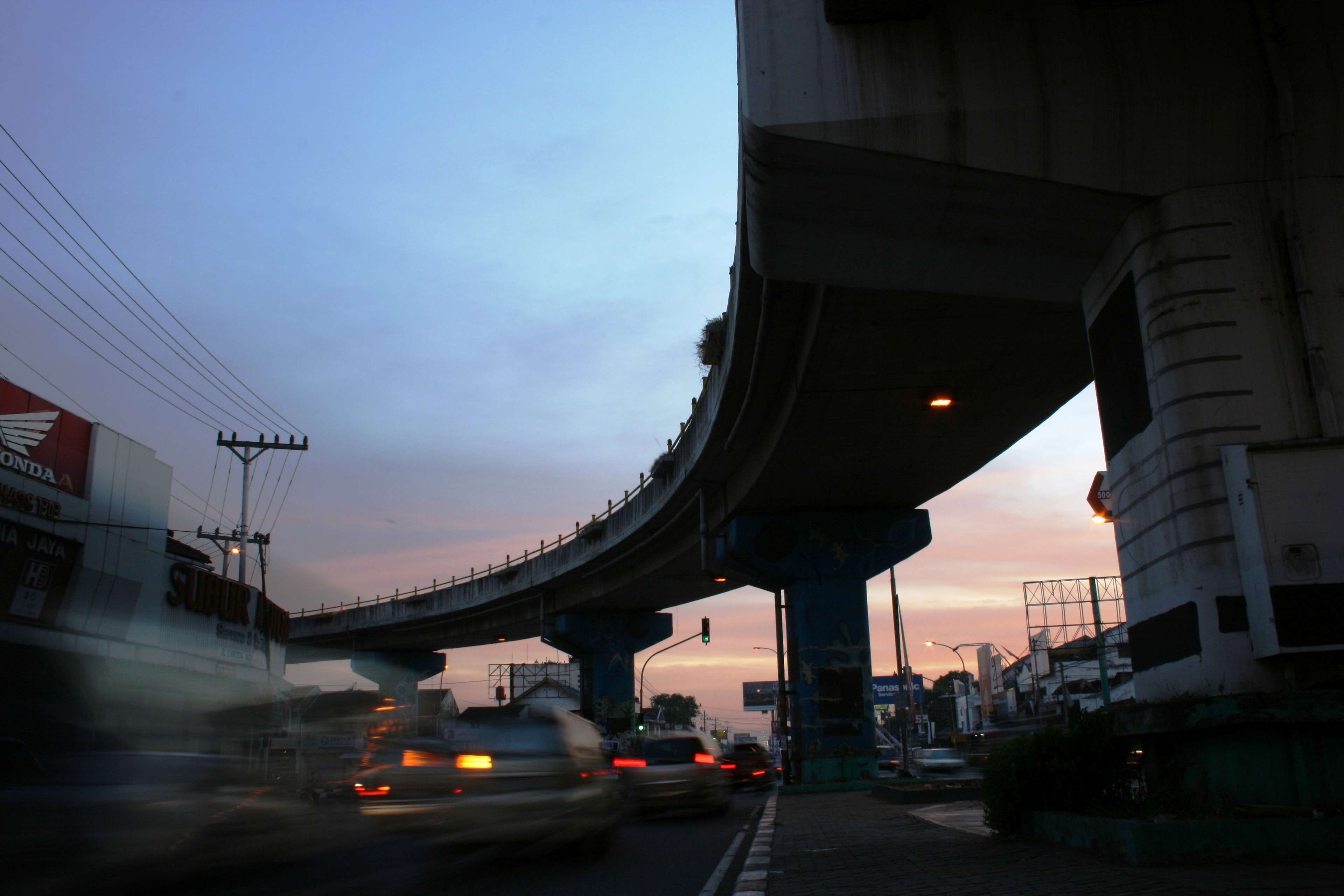 bridge - man made structure, indonesia, nature, transportation, car, street, land vehicle, motion, bridge, motor vehicle, blurred, traffic, lamp, no people, HD Wallpaper