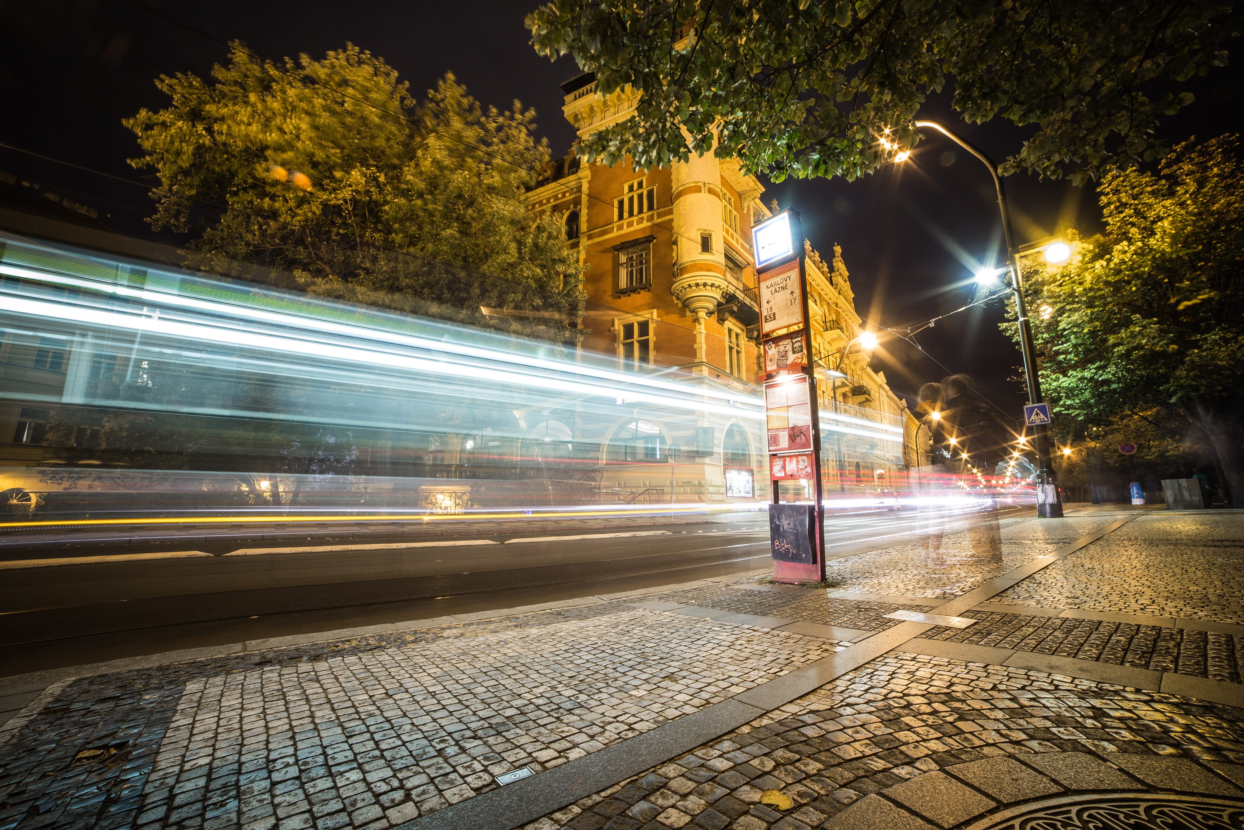 long Exposure, speed, building Exterior, illuminated, tram, cityscape, fast, cars, mode of transportation, travel, street Light, railroad track, famous Place, HD Wallpaper