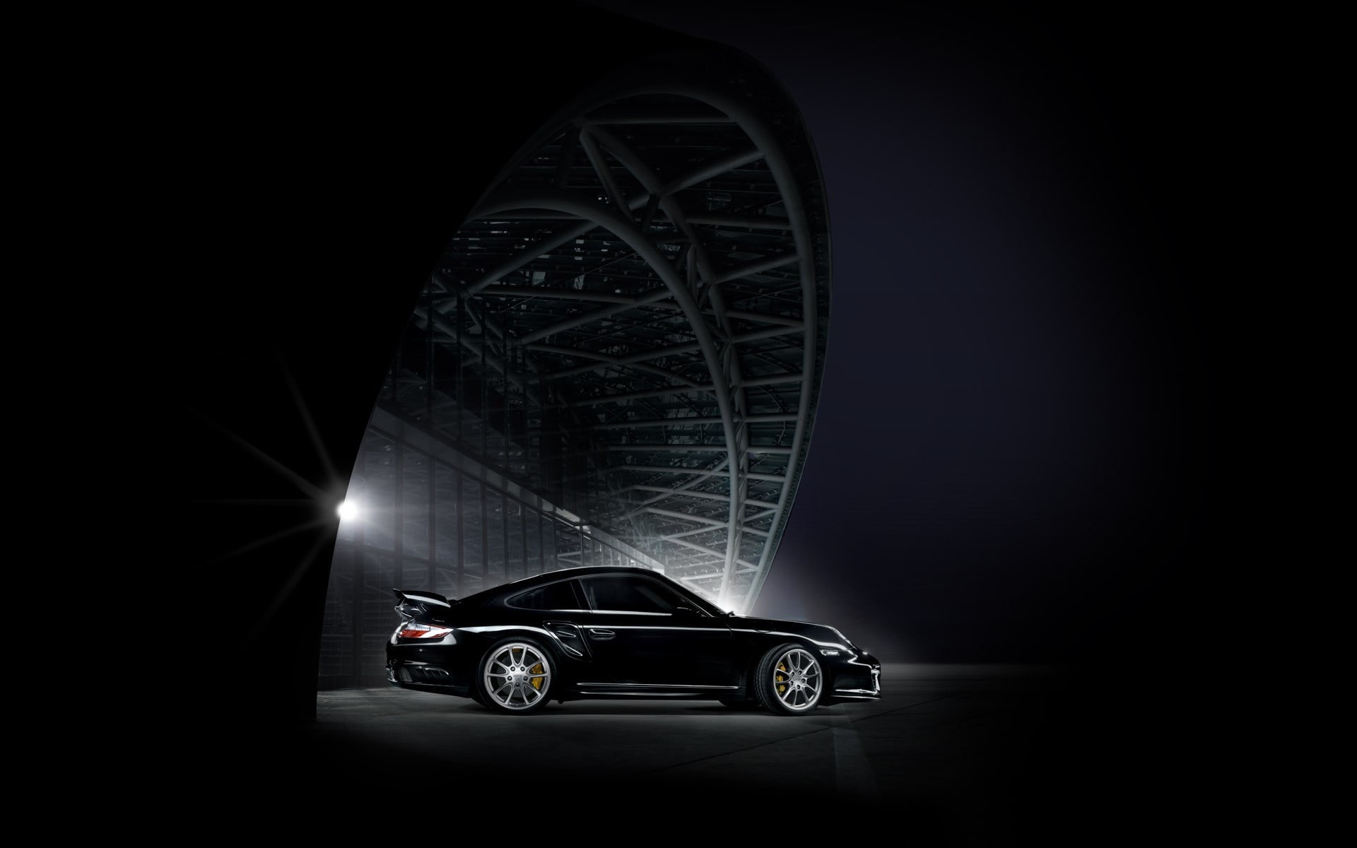 black, architecture, illuminated, mode of transportation, land vehicle, black background, wheel, transportation, no people, dark, motor vehicle, Porsche 911 Carrera S, HD Wallpaper