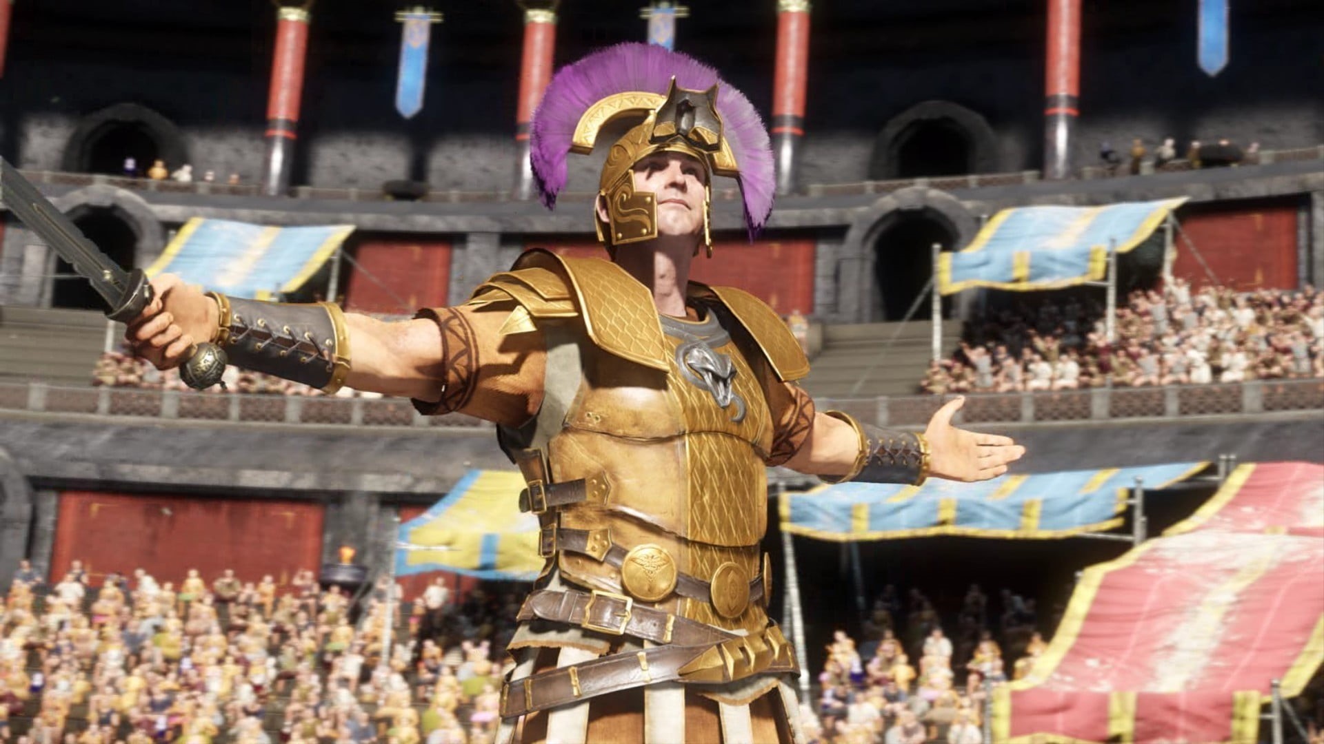 arms raised, outdoors, video games, human body part, architecture, war, art and craft, gold, platemail, craft, multi colored, statue, creativity, 1080P, HD Wallpaper