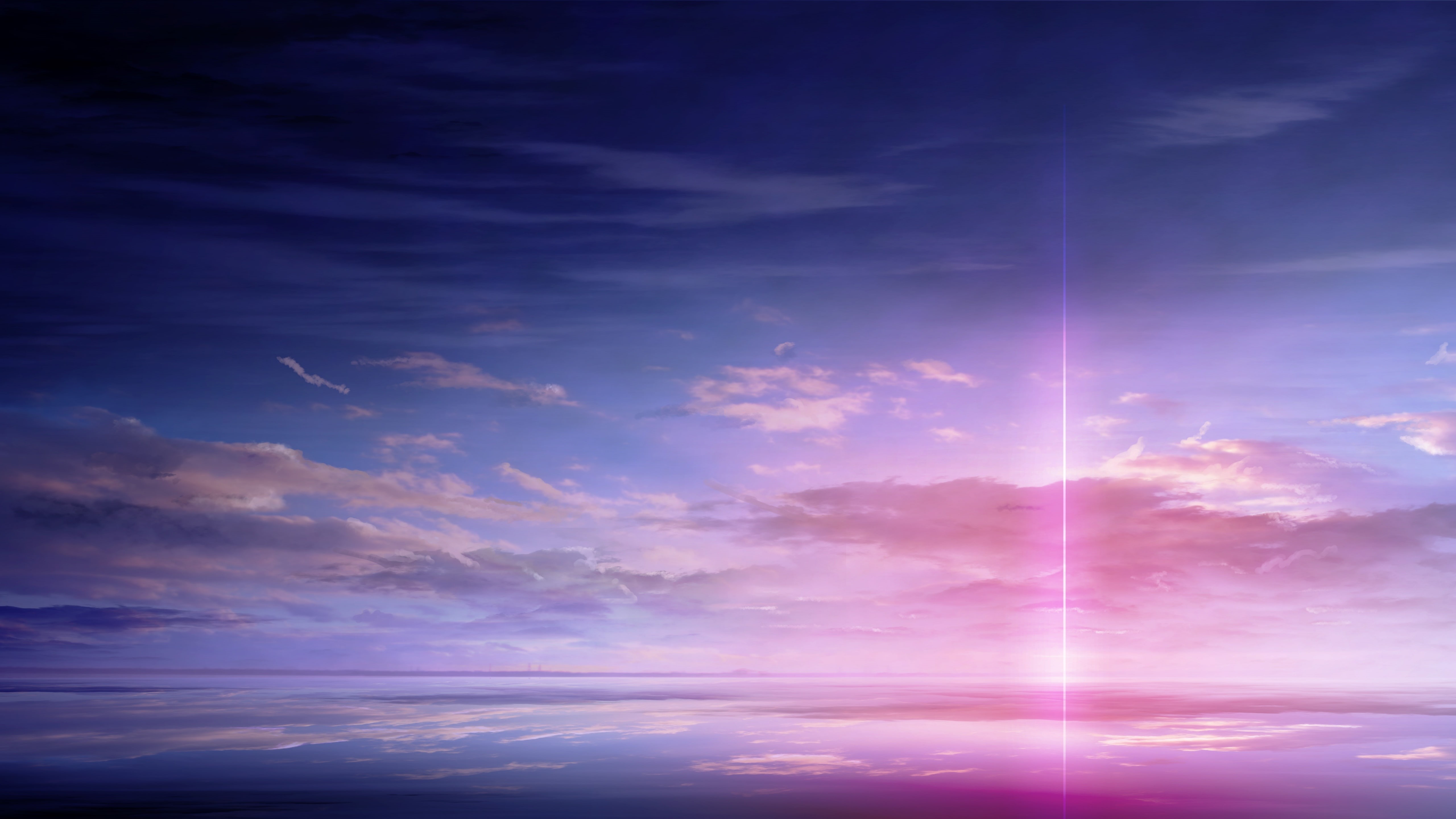 laser, pink sky, sky, reflection, horizon, anime art, 5K, HD Wallpaper