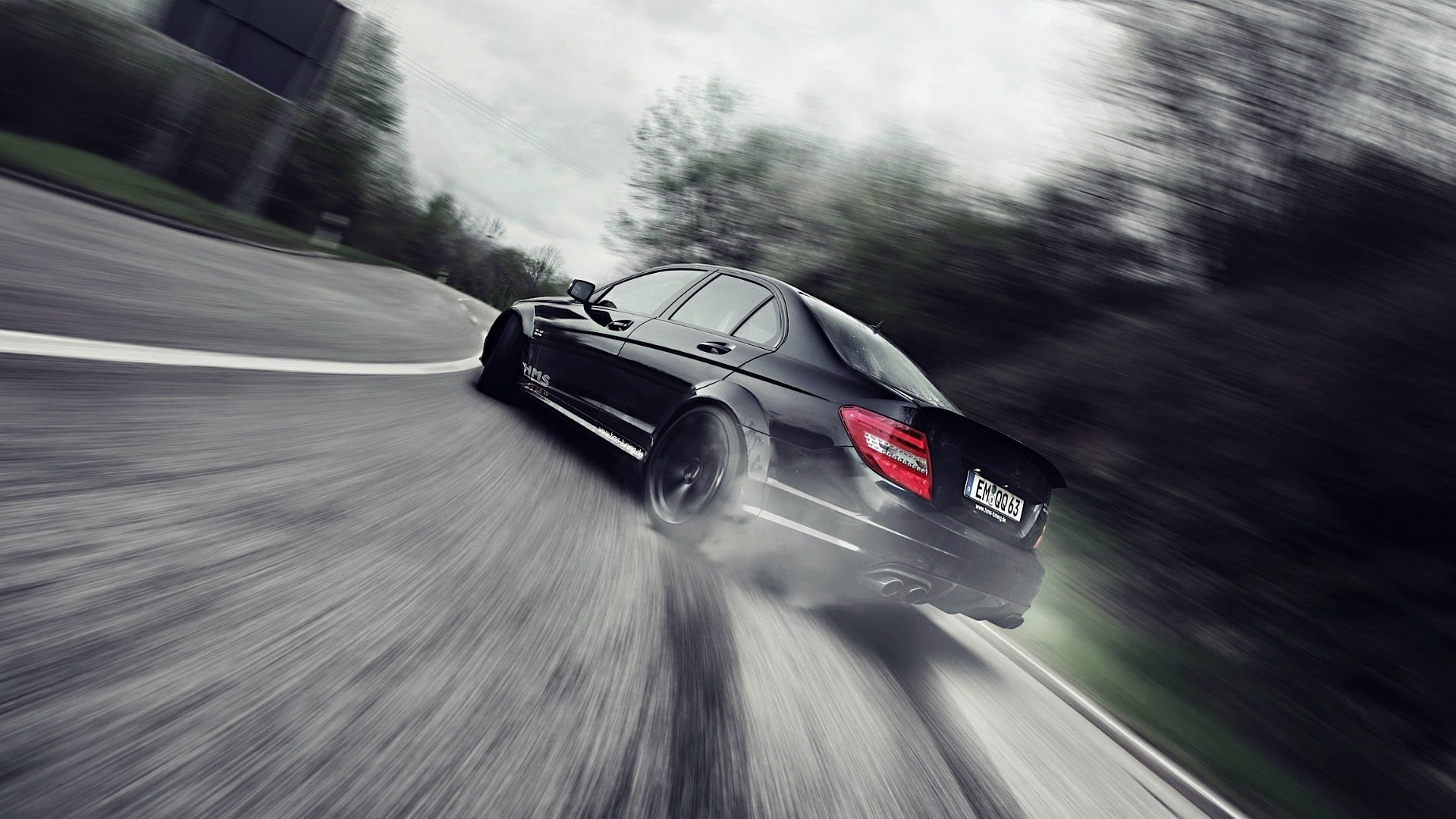 1080P, drift, black, series, amg, mercedes, motion, hd, cars, blur, HD Wallpaper