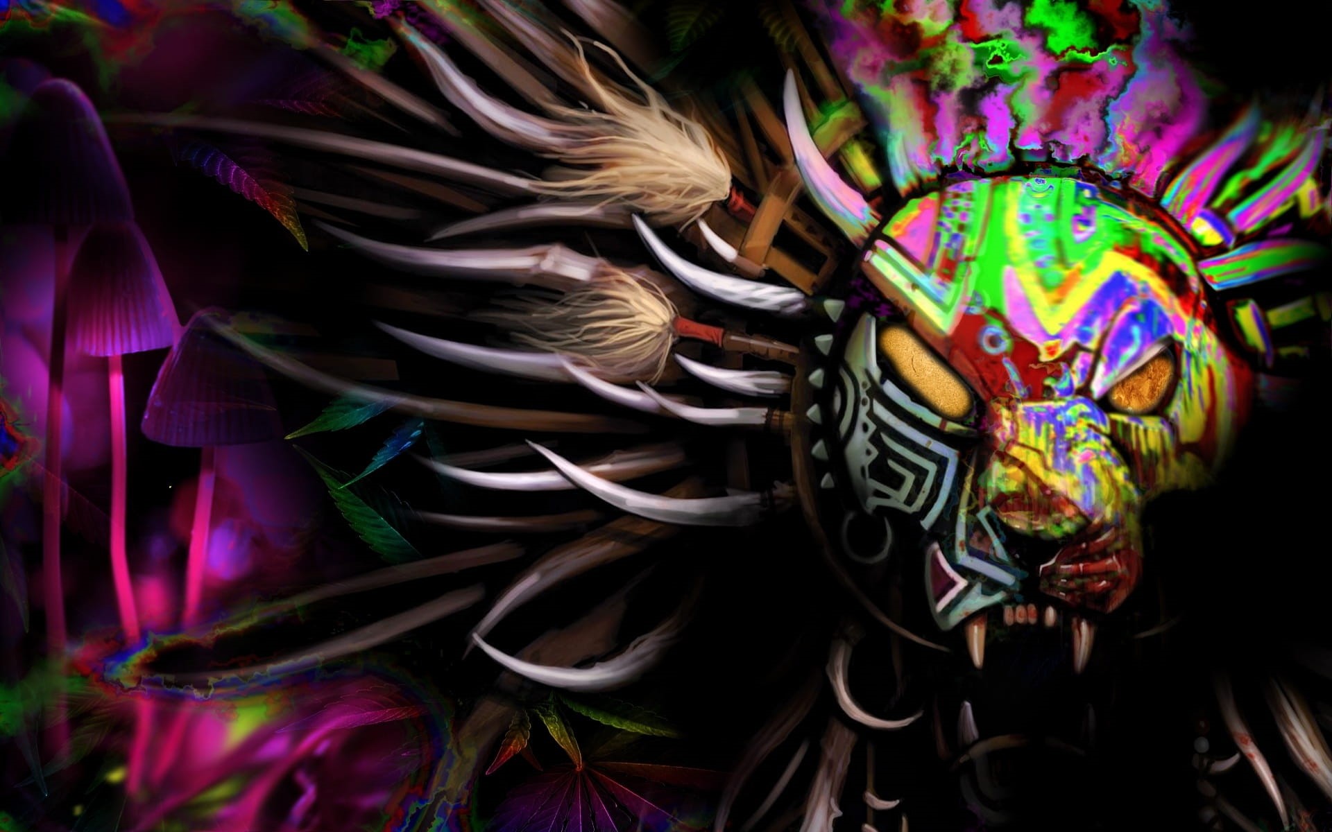 1080P, backgrounds, night, creativity, artwork, tiger, full frame, design, pattern, ornate, close-up, psychedelic, colorful, animal, art and craft, art, HD Wallpaper