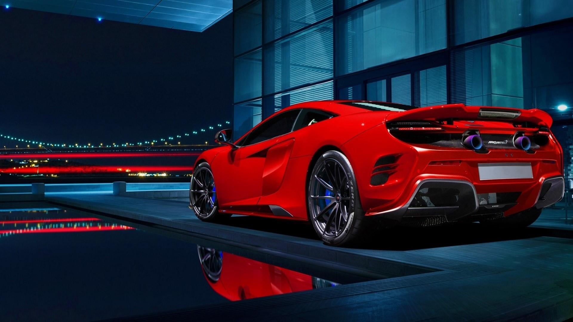 reflection, illuminated, red, modern, race car, speed, no people, city, mclaren 675 lt, transportation, luxury vehicle, sports car, night, supercar, mclaren, HD Wallpaper