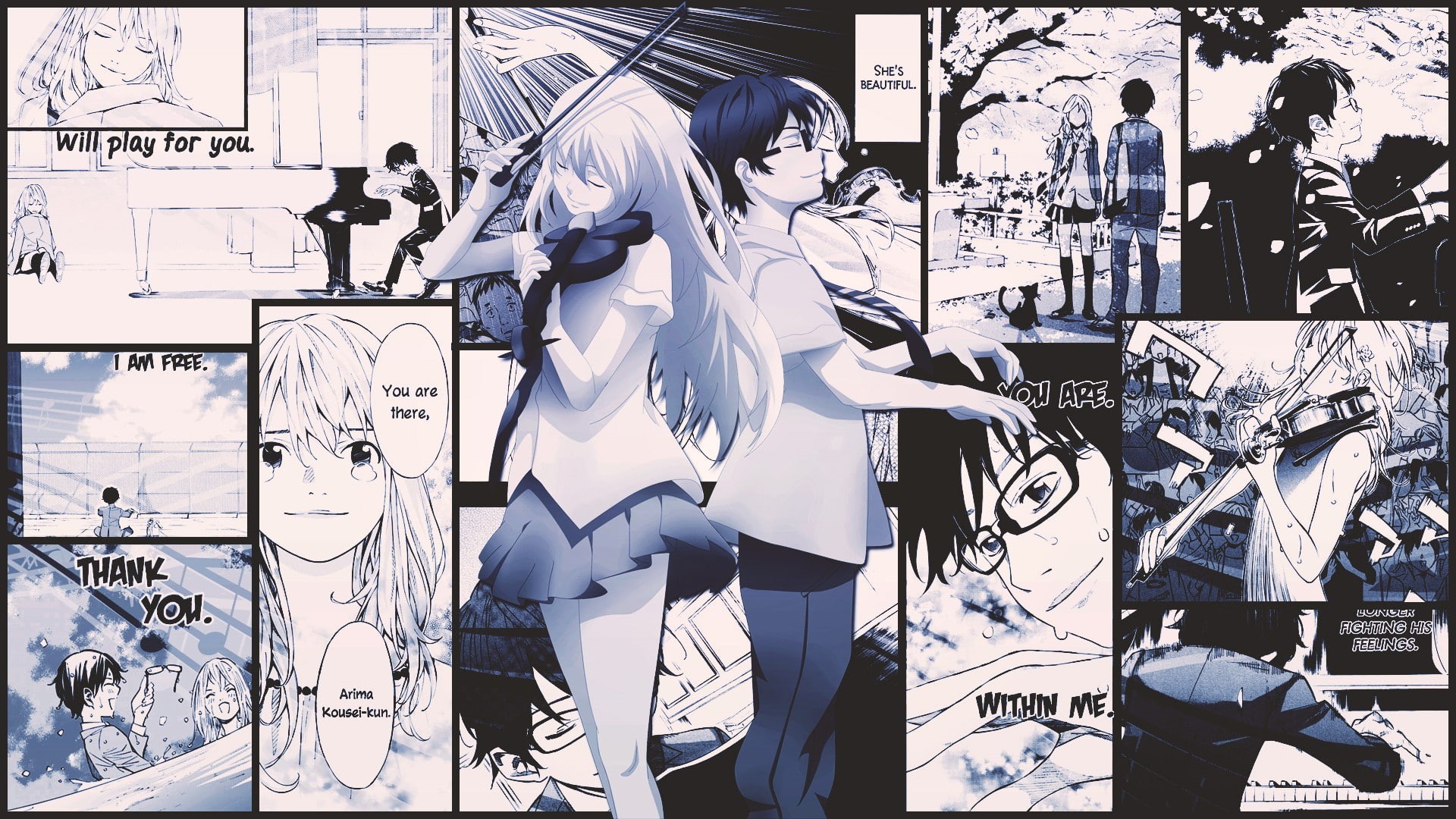 Shigatsu wa Kimi no Uso, Miyazono Kaori, 1080P, Arima Kousei, manga, HD Wallpaper