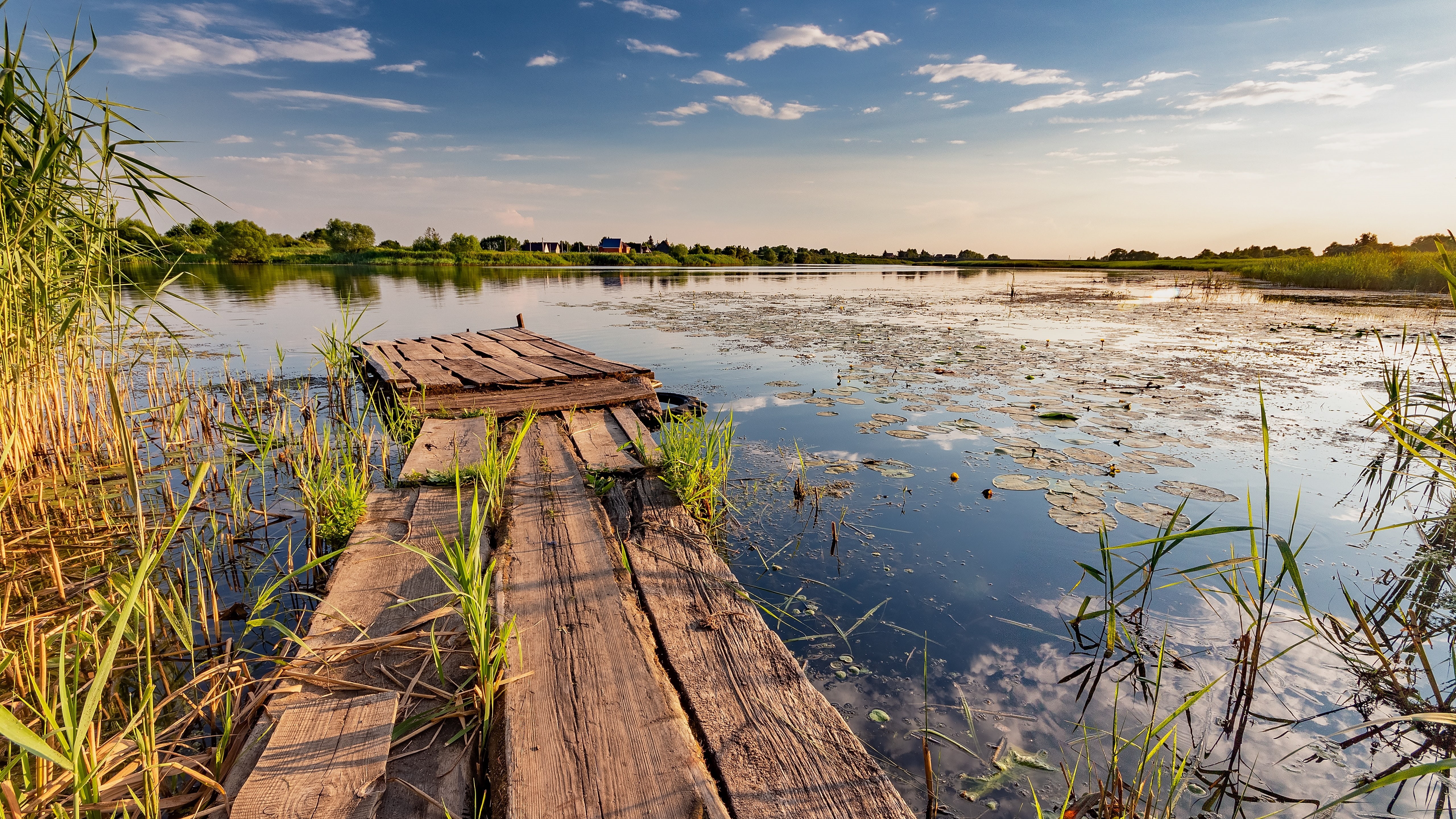landscape, 5k ultrahd, russia, marsh, wetland, cloud, swamp, ryazan, 5k, 5K, pier, bayou, sky, 5k uhd, daytime, pronsk, grass, tree, river, reflection, HD Wallpaper