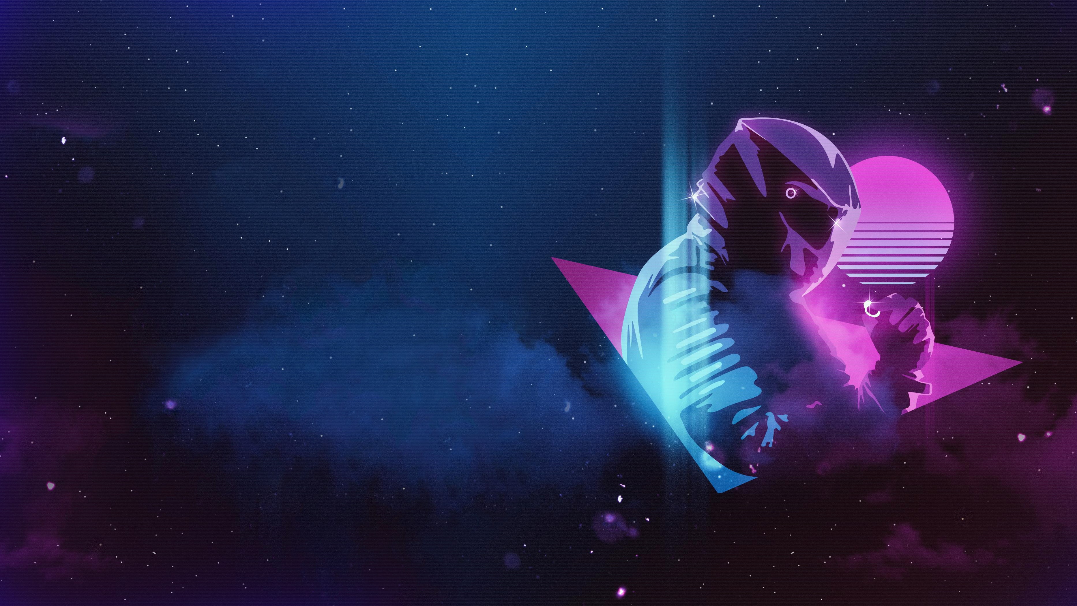 Monstercat, nebula, motorcyclist, synthwave, space, 2K, New Retro Wave, Pylot, musician, neon, 1980s, scanlines, HD Wallpaper
