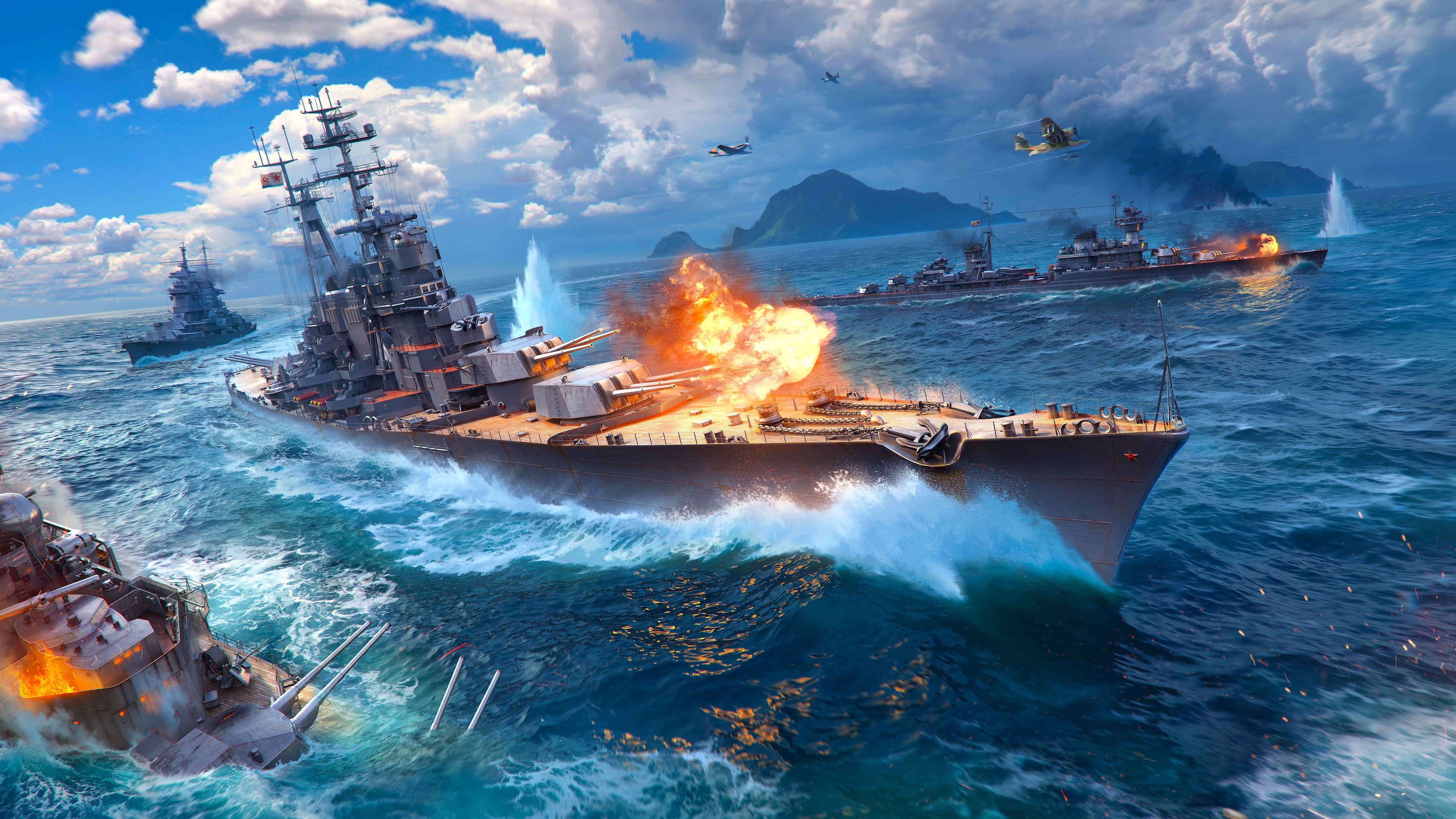 blue, shipping, explosion, container Ship, mode of Transport, sky, power, heavy, nautical Vessel, ship, sea, warship, world of warships, danger, HD Wallpaper