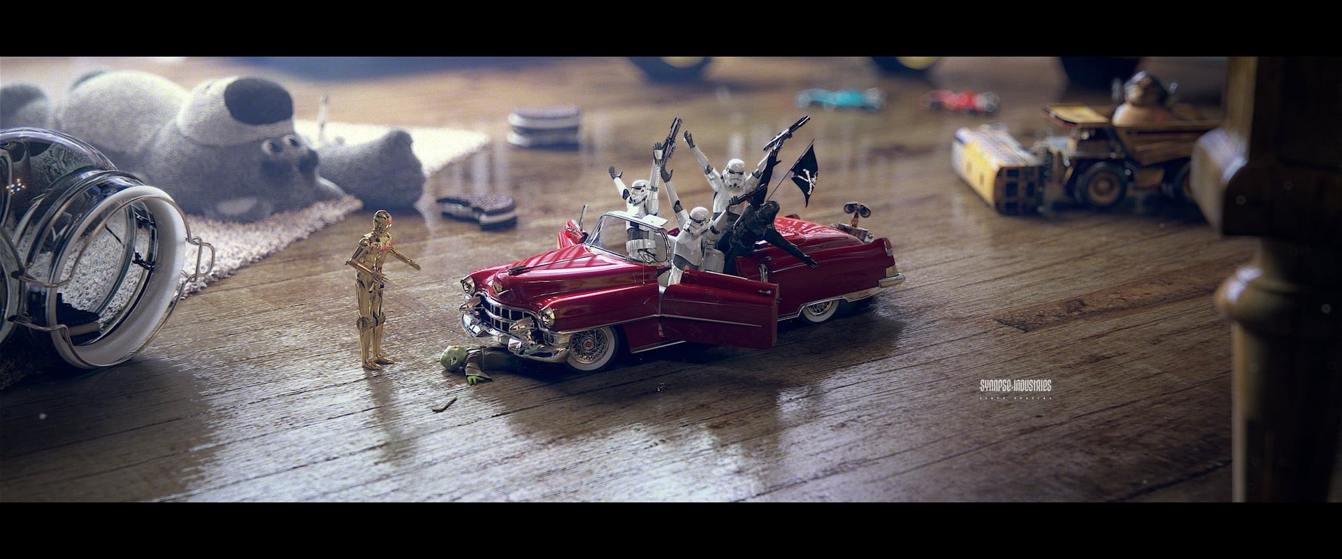 indoors, wheel, model, red, no people, hardwood floor, transportation, stormtrooper, toys, C-3PO, wood, cast, Darth Vader, die, auto post production filter, HD Wallpaper