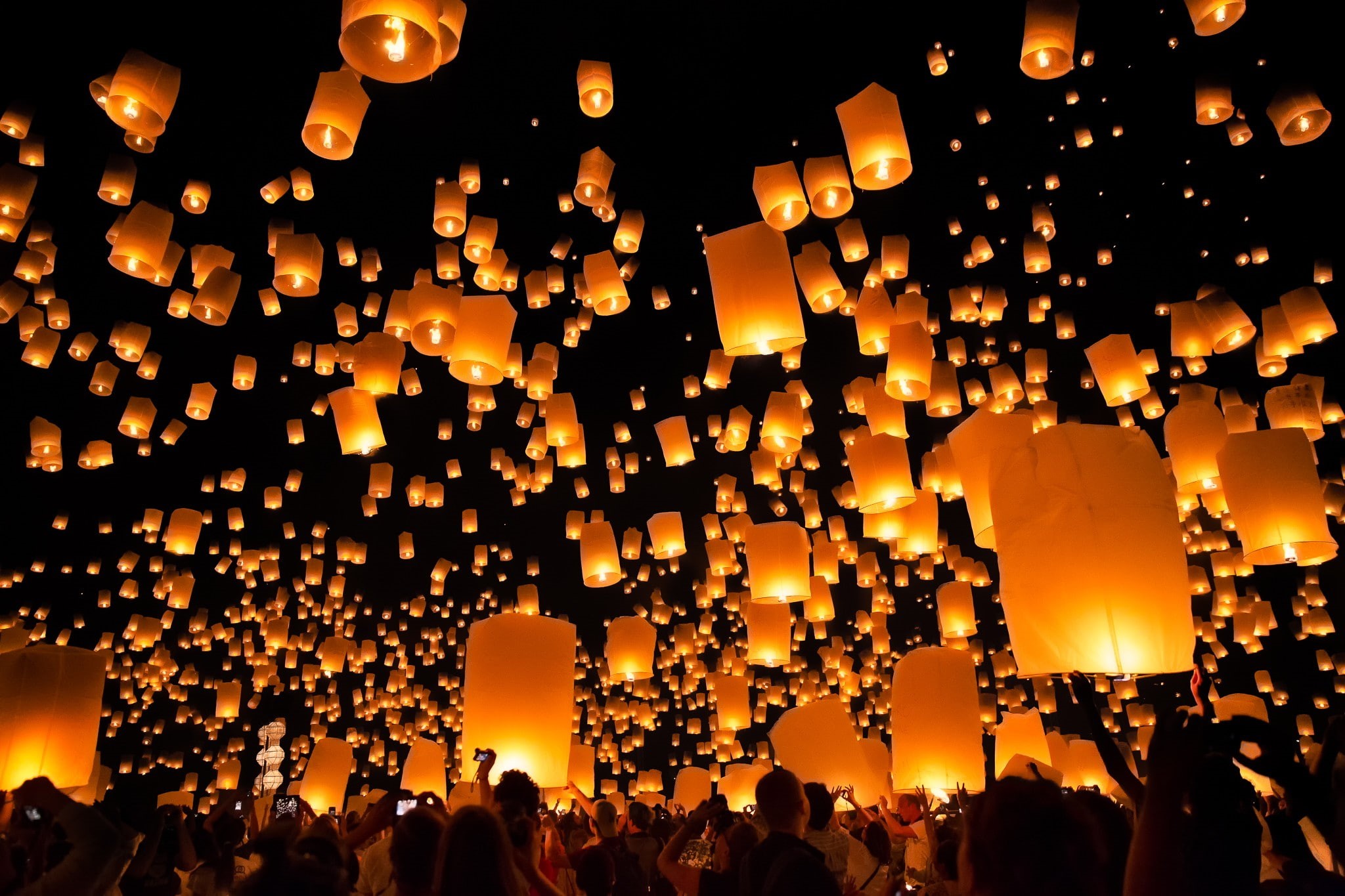 chinese lantern, group of people, illuminated, chinese lantern festival, 1080P, outdoors, event, abundance, lighting equipment, celebration, women, lantern, HD Wallpaper