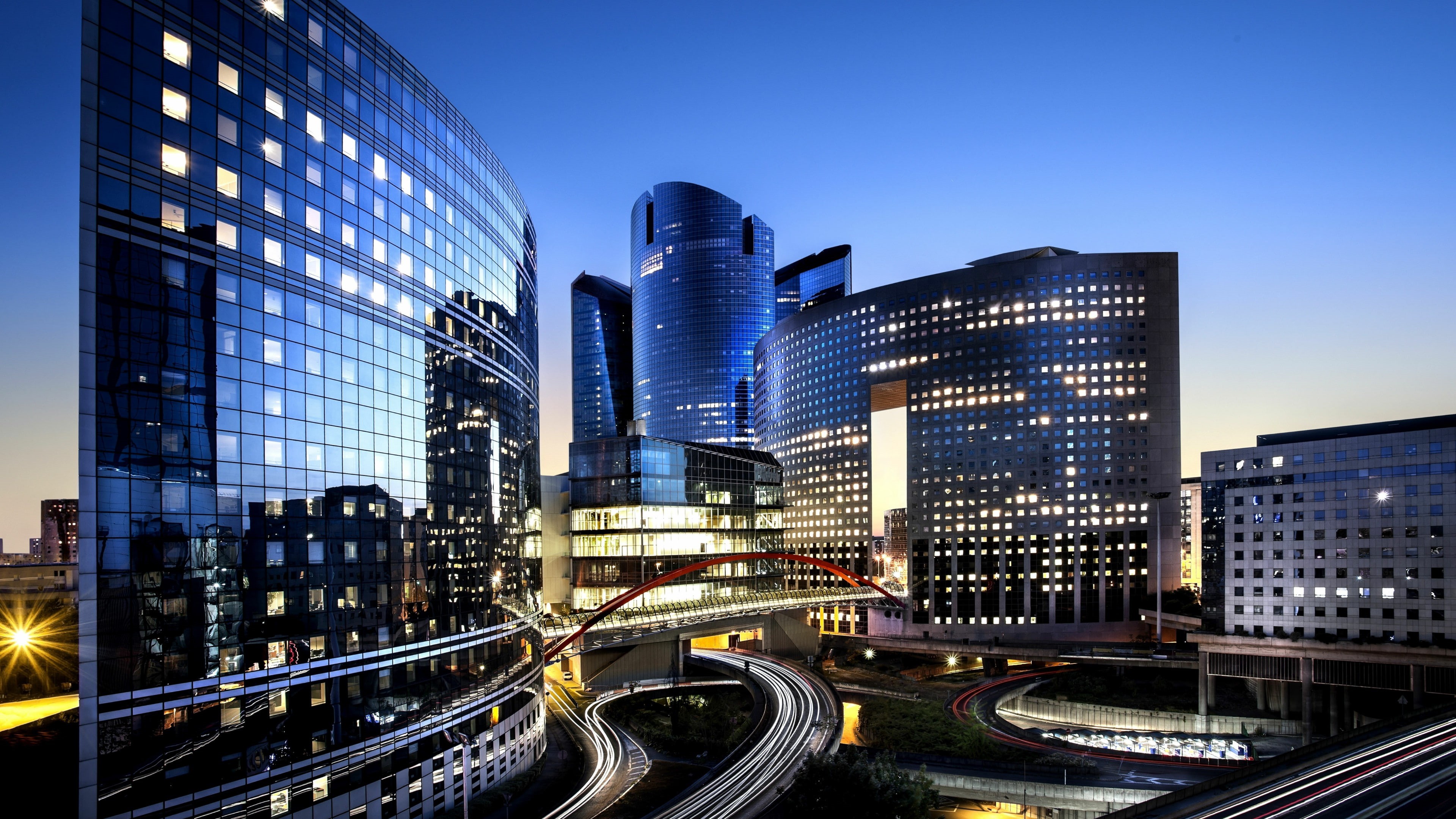 france, city, reflection, cityscape, skyline, dusk, europe, la defense, tower block, paris, sky, evening, architecture, building, 4K, metropolis, HD Wallpaper