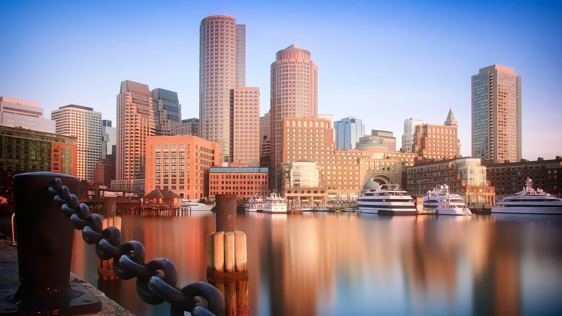 architecture, office building exterior, skyscraper, 1080P, financial district, metropolis, water, tower block, landscape, building exterior, waterfront, HD Wallpaper