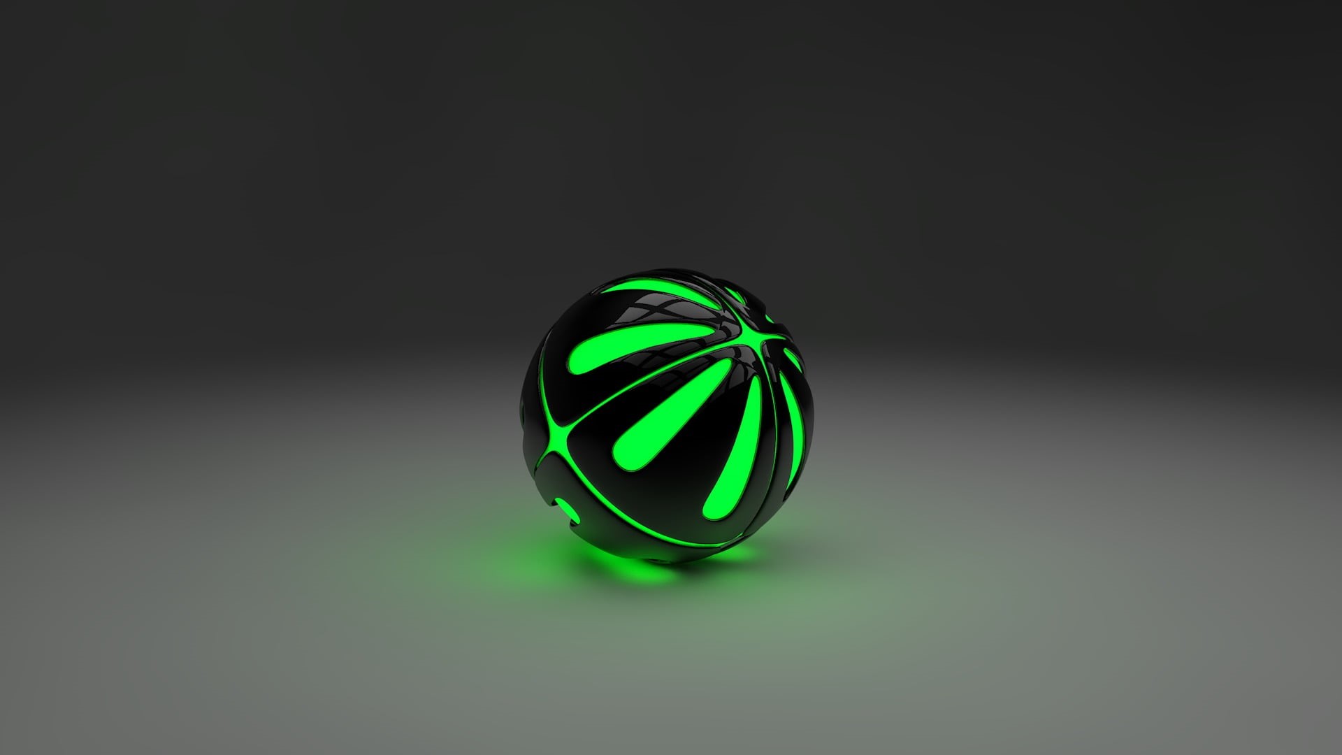 black, glowing, glass - material, ball, multi colored, gray, lighted, green, food, toy, indoors, reflection, close-up, green color, gray background, studio shot, HD Wallpaper