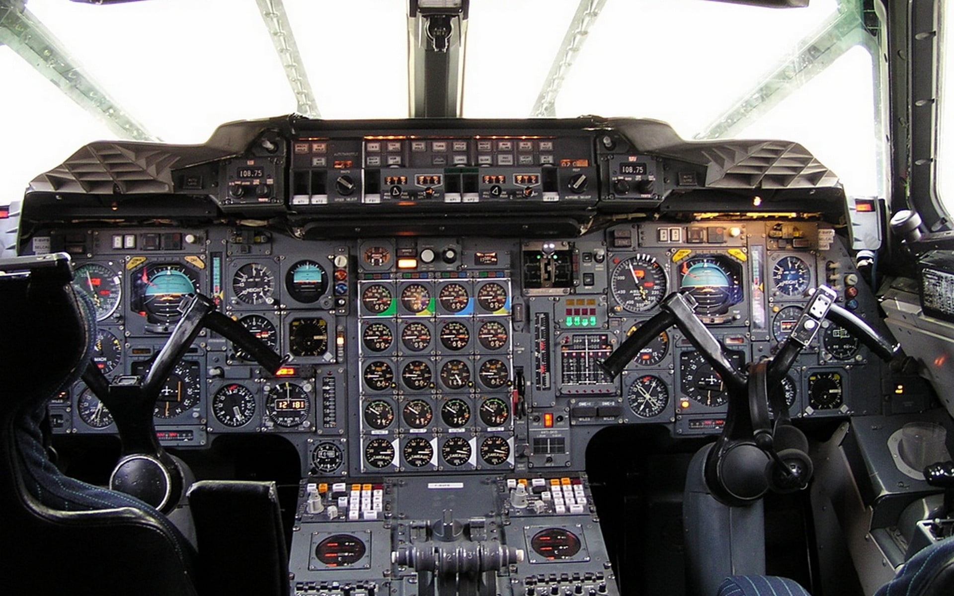 airplane, vehicle interior, close-up, dashboard, transportation, indoors, aerospace industry, cluster, air vehicle, complexity, panel, window, black, no people, HD Wallpaper