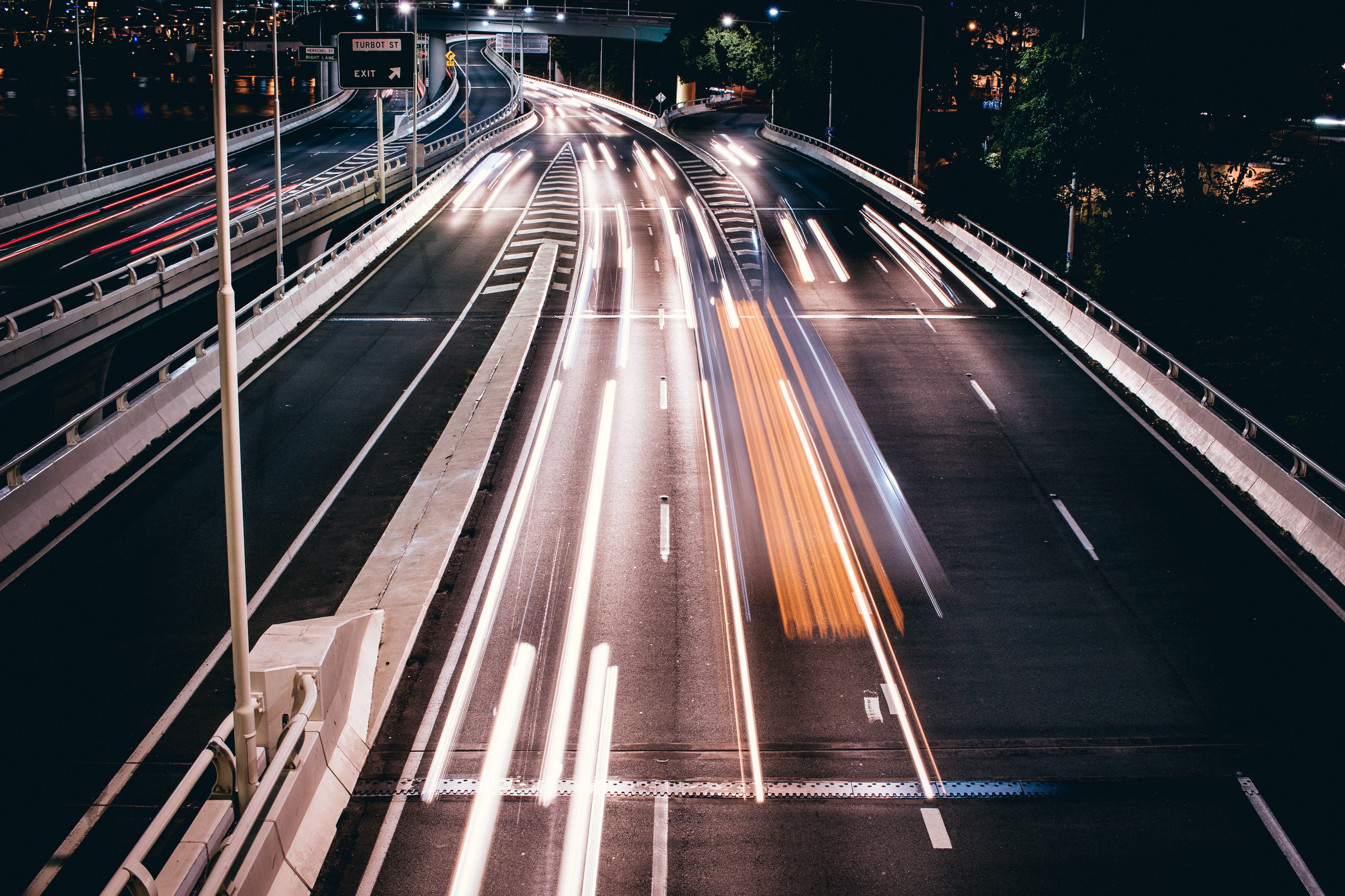 light trail, long exposure, no people, brisbane, city, city life, illuminated, multiple lane highway, lapse, street, speed, vehicles, time, motor vehicle, HD Wallpaper