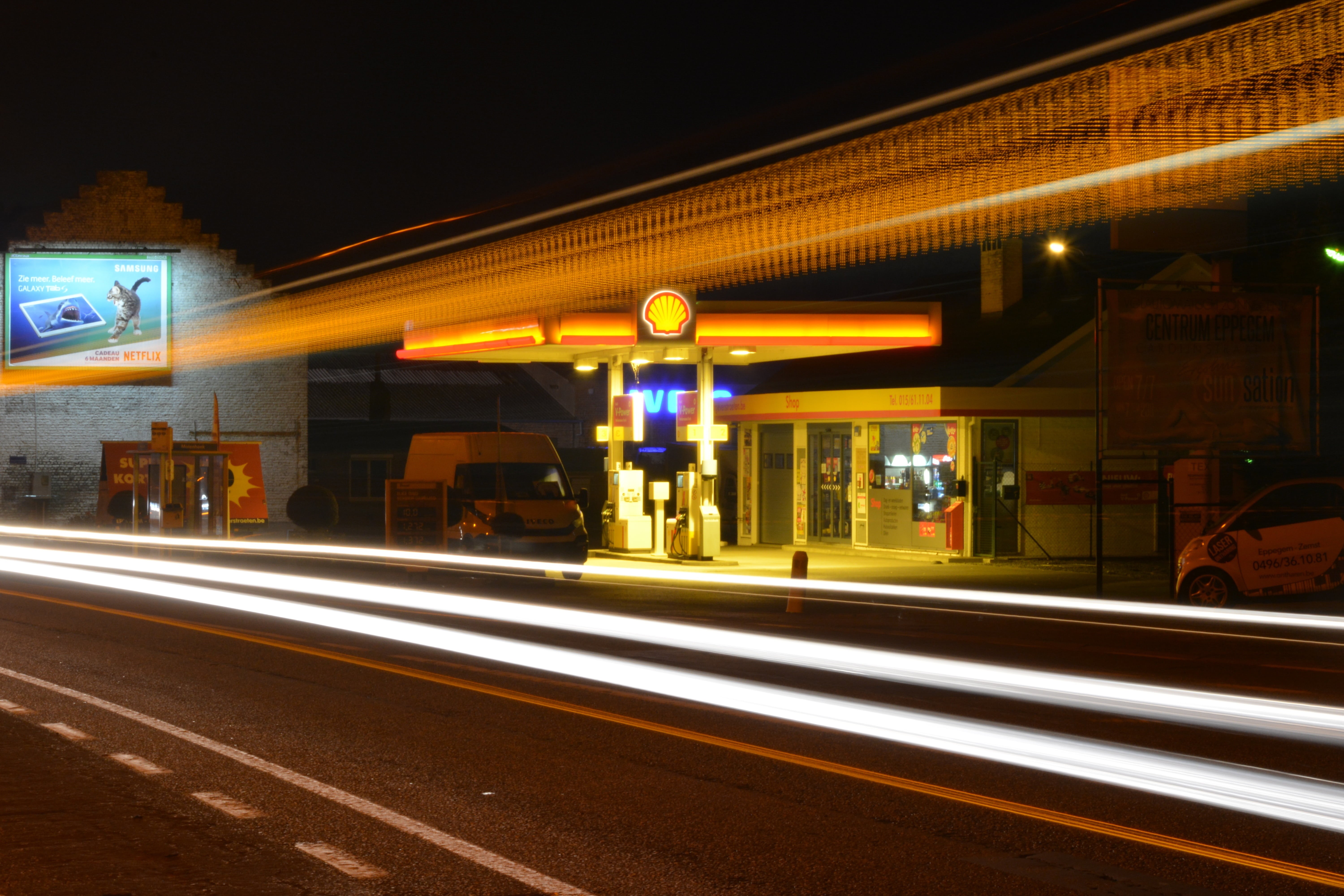 slow shutter speed, transportation, gas and service station, road, architecture, photography, illuminated, lights, refueling, neon, evening, speed, city, HD Wallpaper