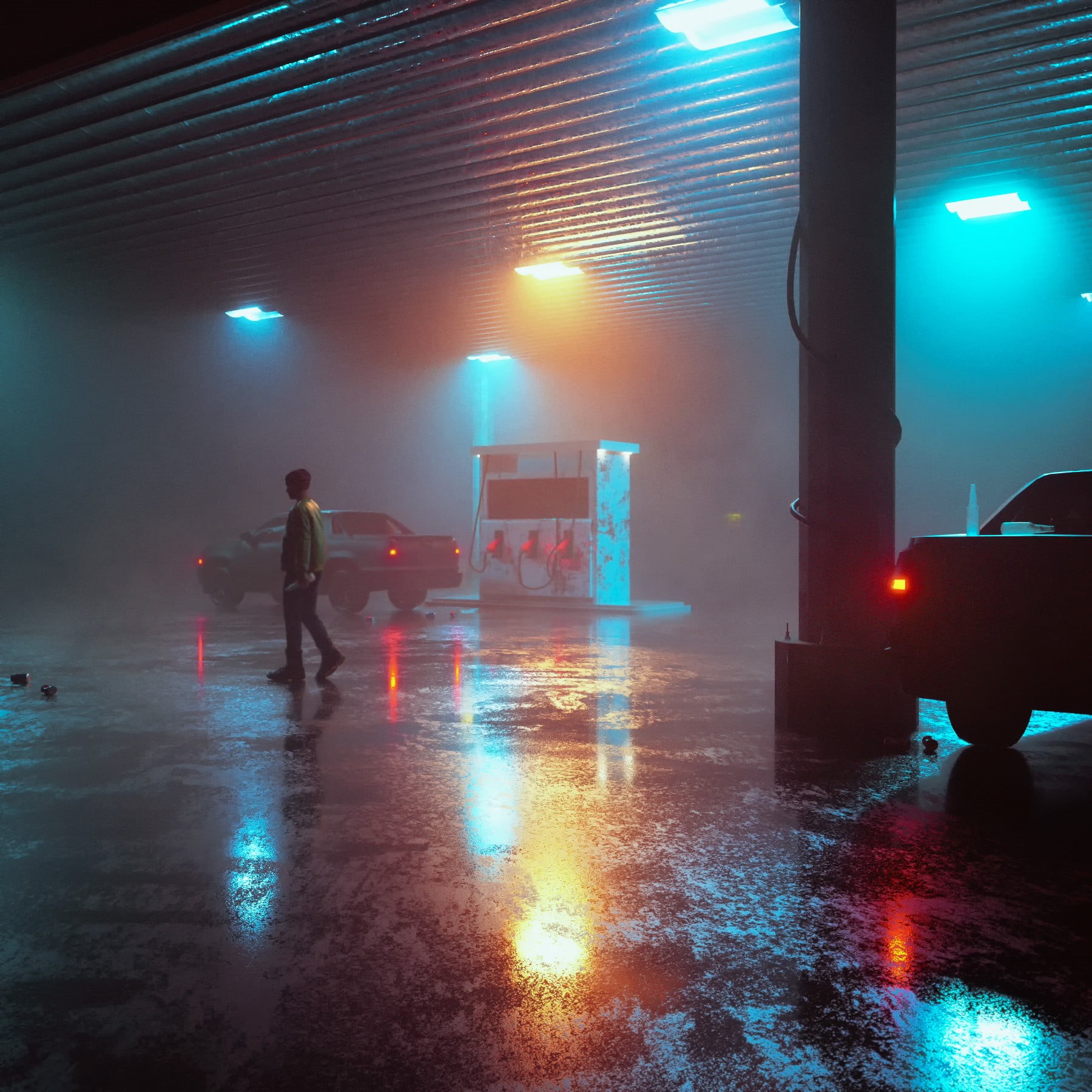 nature, full length, snow, men, built structure, night, cold temperature, 3D, architecture, illuminated, standing, real people, Gas station, city, smoke - physical structure, Phone HD Wallpaper