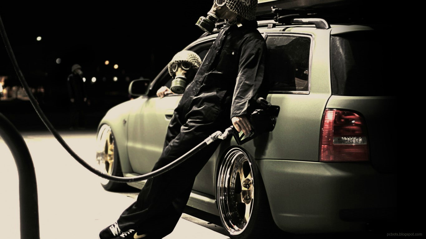 720P, gas masks, tuning, lowered, Anonymous, German cars, gas stations, HD Wallpaper