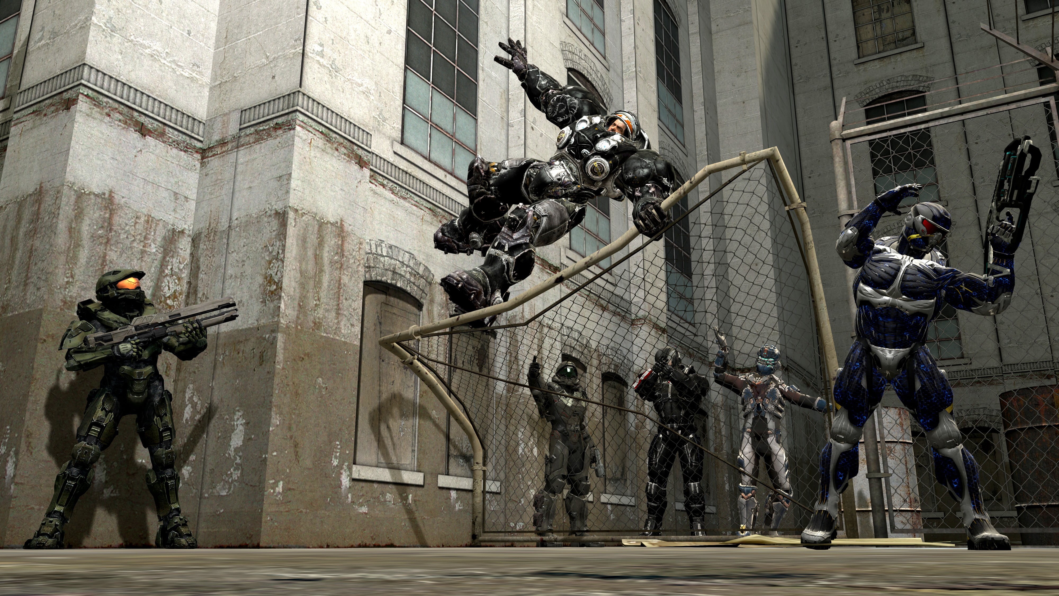 Isaac Clarke, Crysis 3 Prophet, creativity, art and craft, built structure, statue, building, representation, Master Chief, day, Spartan Buck, Halo, 4K, HD Wallpaper