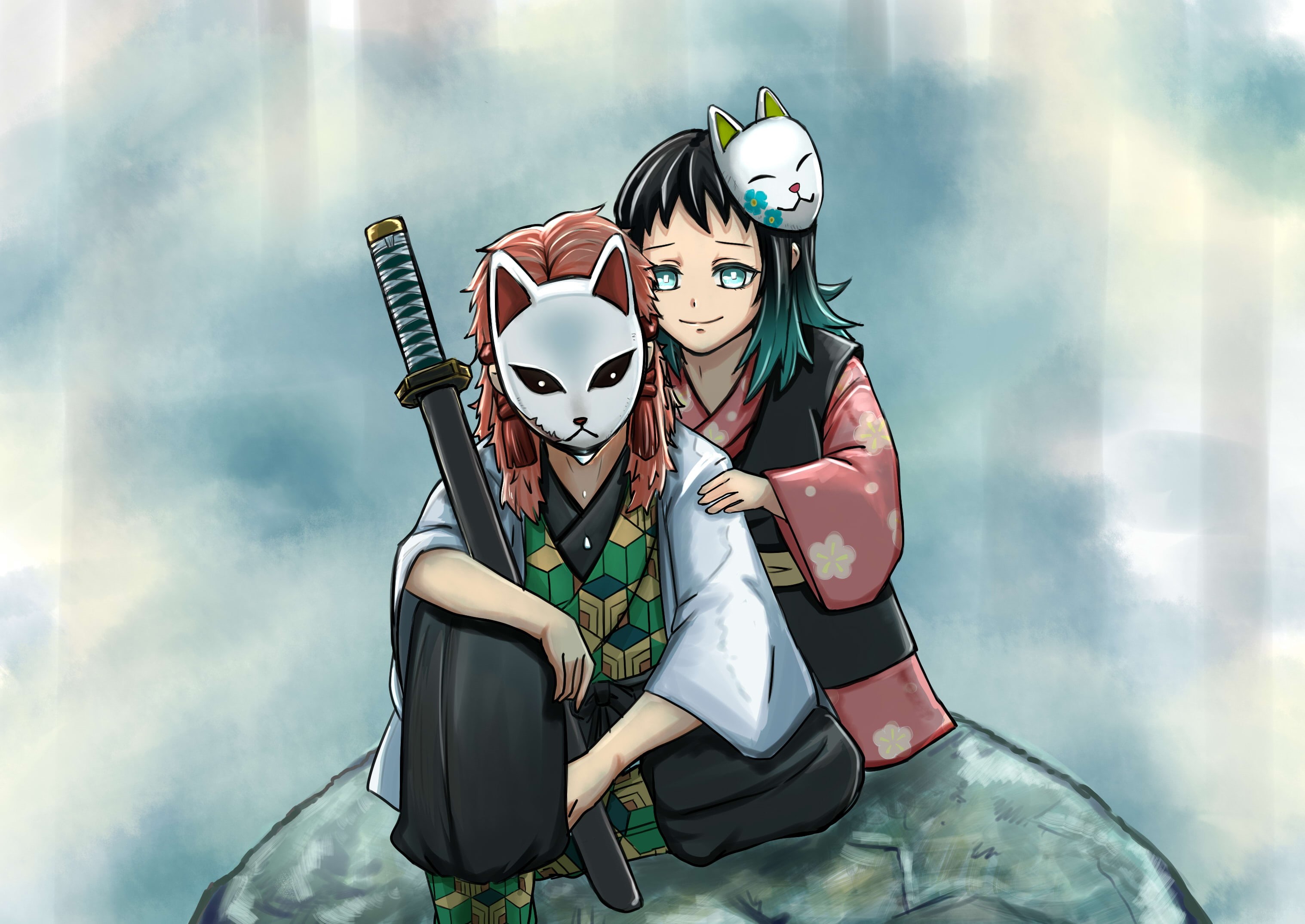 Anime, Demon Slayer: Kimetsu no Yaiba, Makomo (Demon Slayer), 2K, Sabito (Demon Slayer), HD Wallpaper