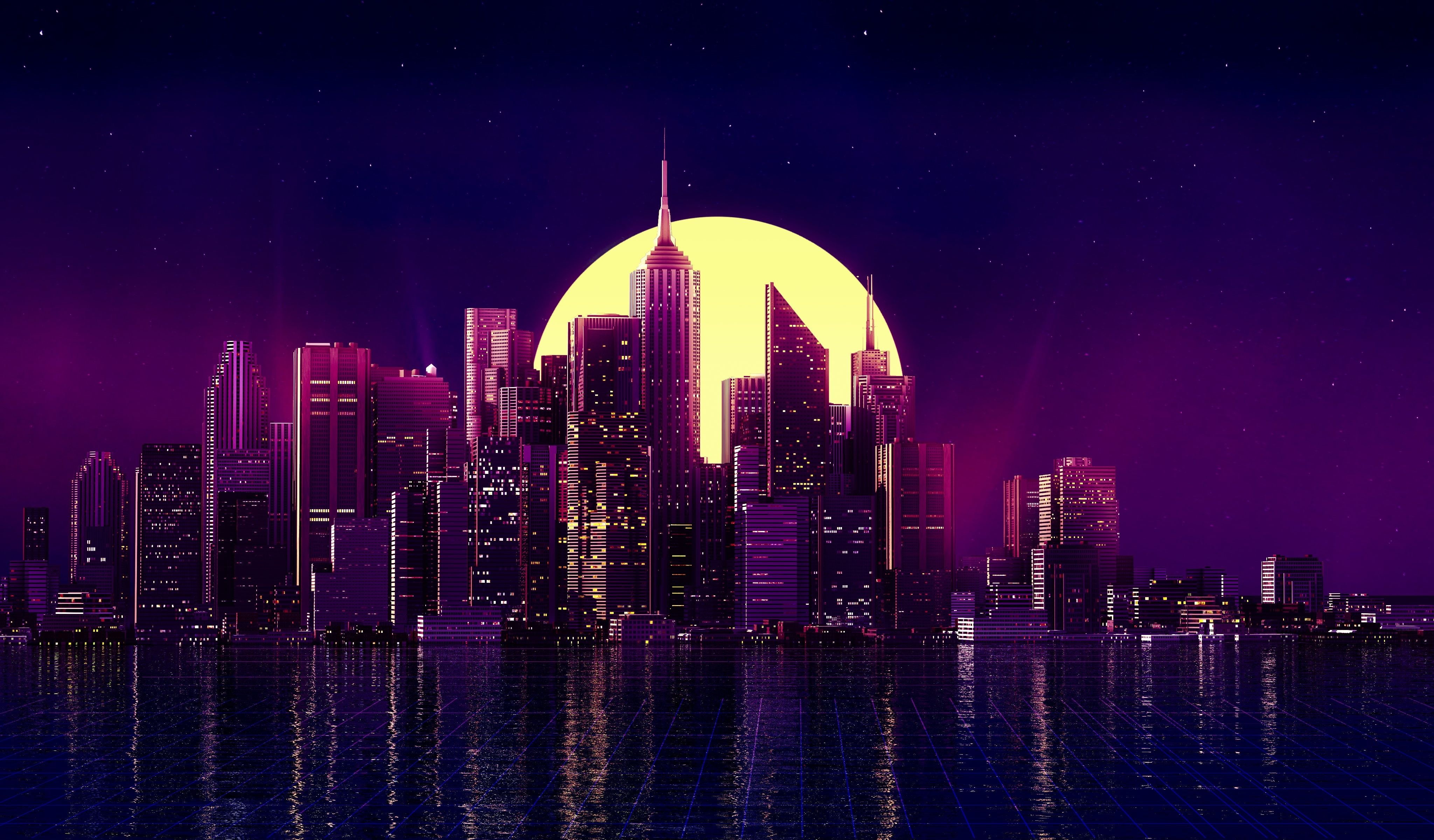 00111 (Artist), 4K, purple background, cyber, futuristic, dark, synthwave, neon, HD Wallpaper