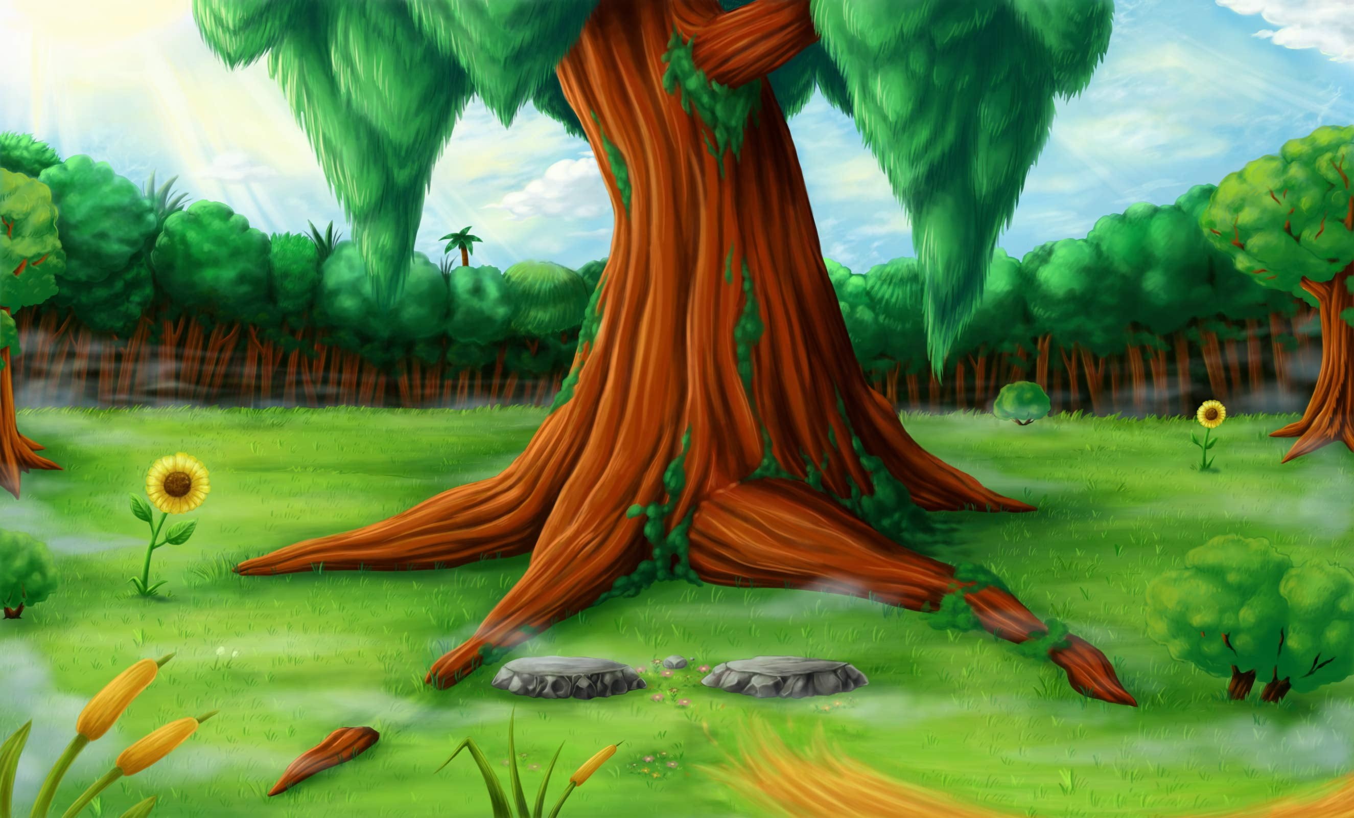 tree, nature, healthy eating, close-up, field, outdoors, growth, beauty in nature, grass, Video Game Art, sky, plant, green, Miscrits, plant part, banana, HD Wallpaper