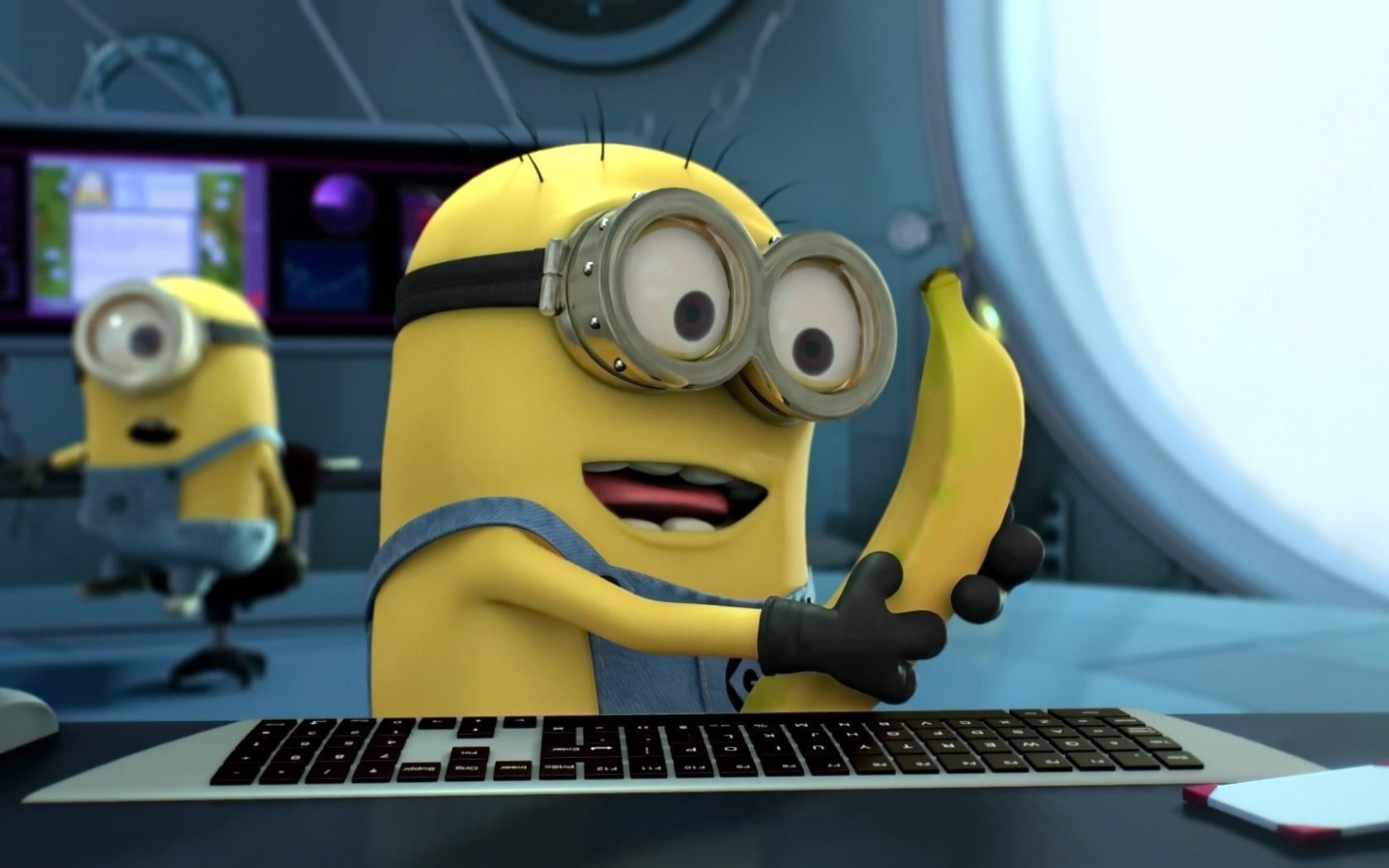 yellow, computer, close-up, control, industry, desktop pc, no people, table, bananas, computer equipment, keyboards, minions, computer keyboard, communication, HD Wallpaper