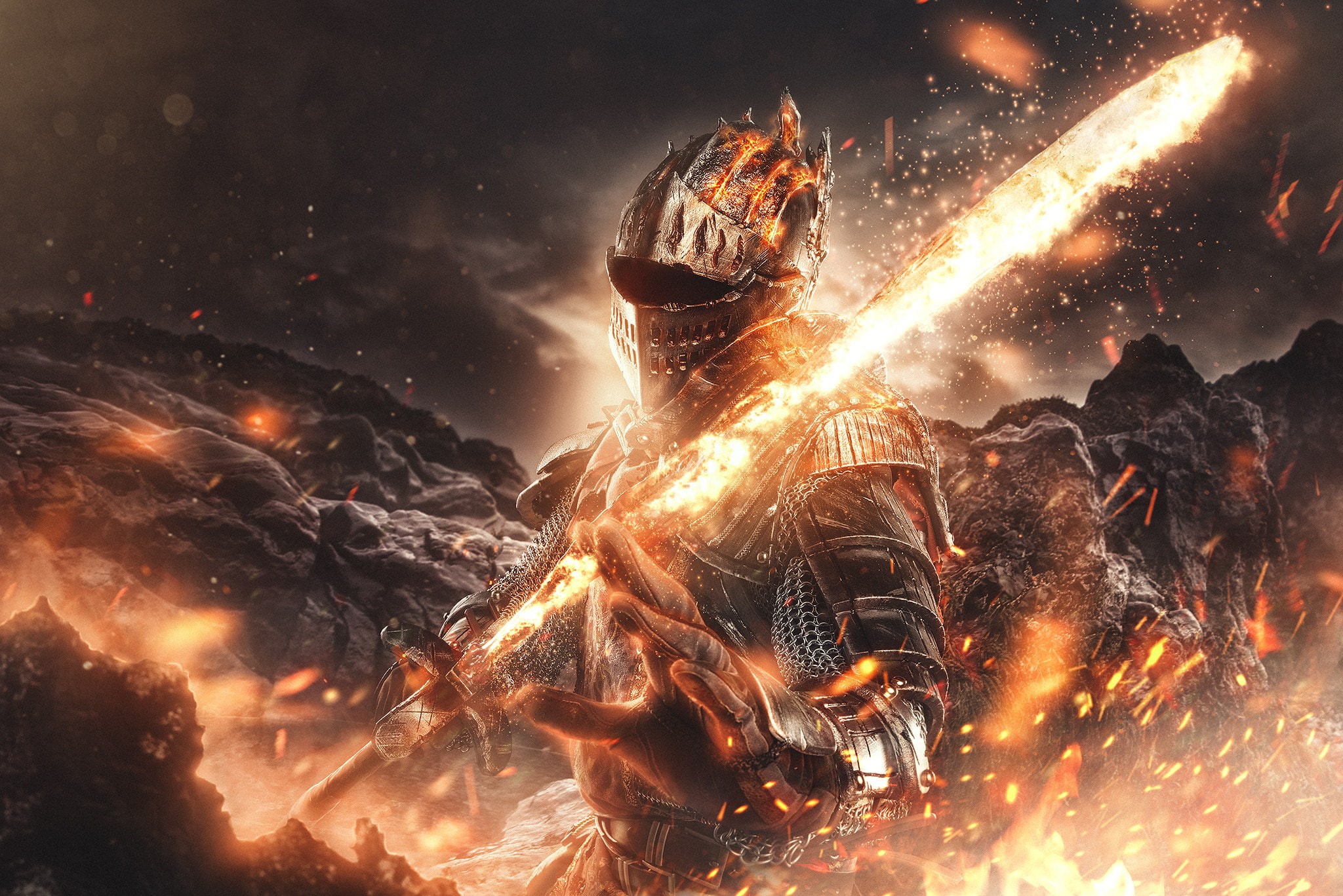 Dark Souls, digital art, fire, cinder, 1080P, fantasy art, Dark Souls III, 500px, Rebeca Saray, Soul of Cinder, HD Wallpaper