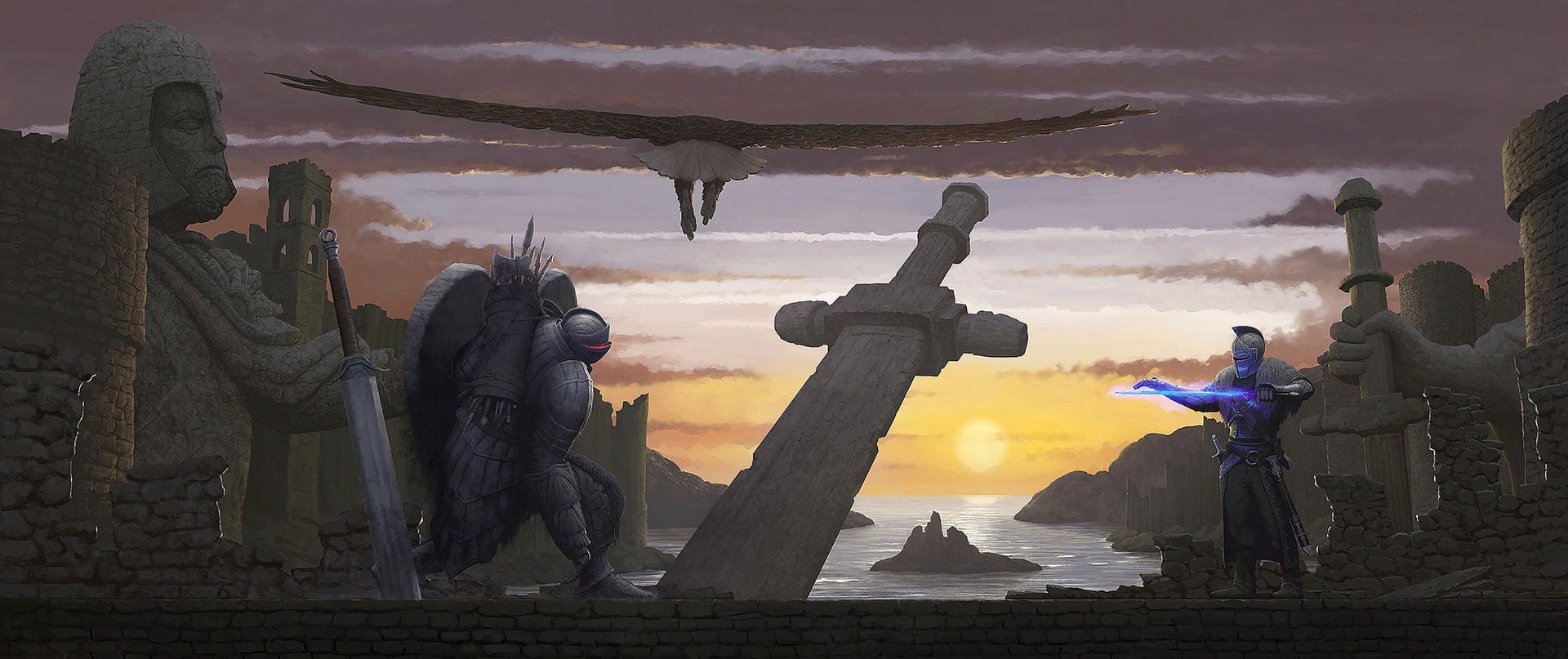 building exterior, sky, skyscraper, The Pursuer, Dark Souls, silhouette, RPG, artwork, architecture, 1080P, people, travel destinations, nature, adult, HD Wallpaper