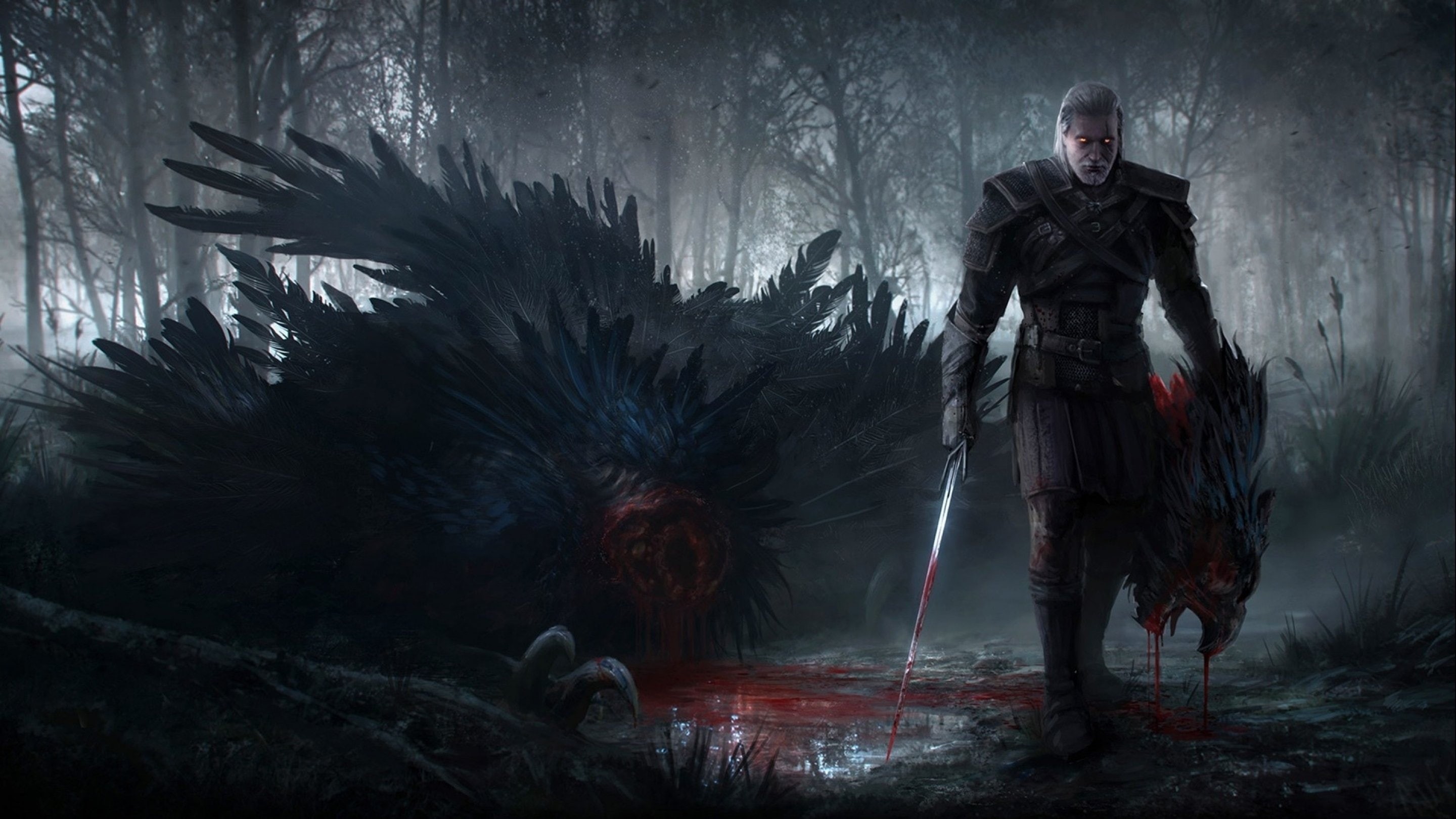 warrior, Hunt, three, action, 2880x1620 px, Witcher, 3, Dark, rpg, fantasy, wild, 2K, Fighting, HD Wallpaper